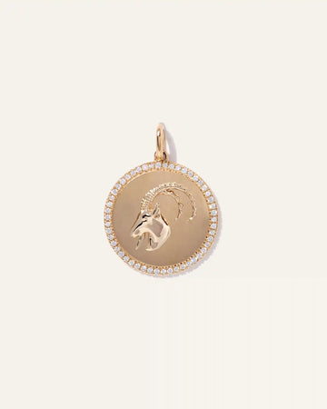 14K Gold Pave Zodiac Medallion Charm