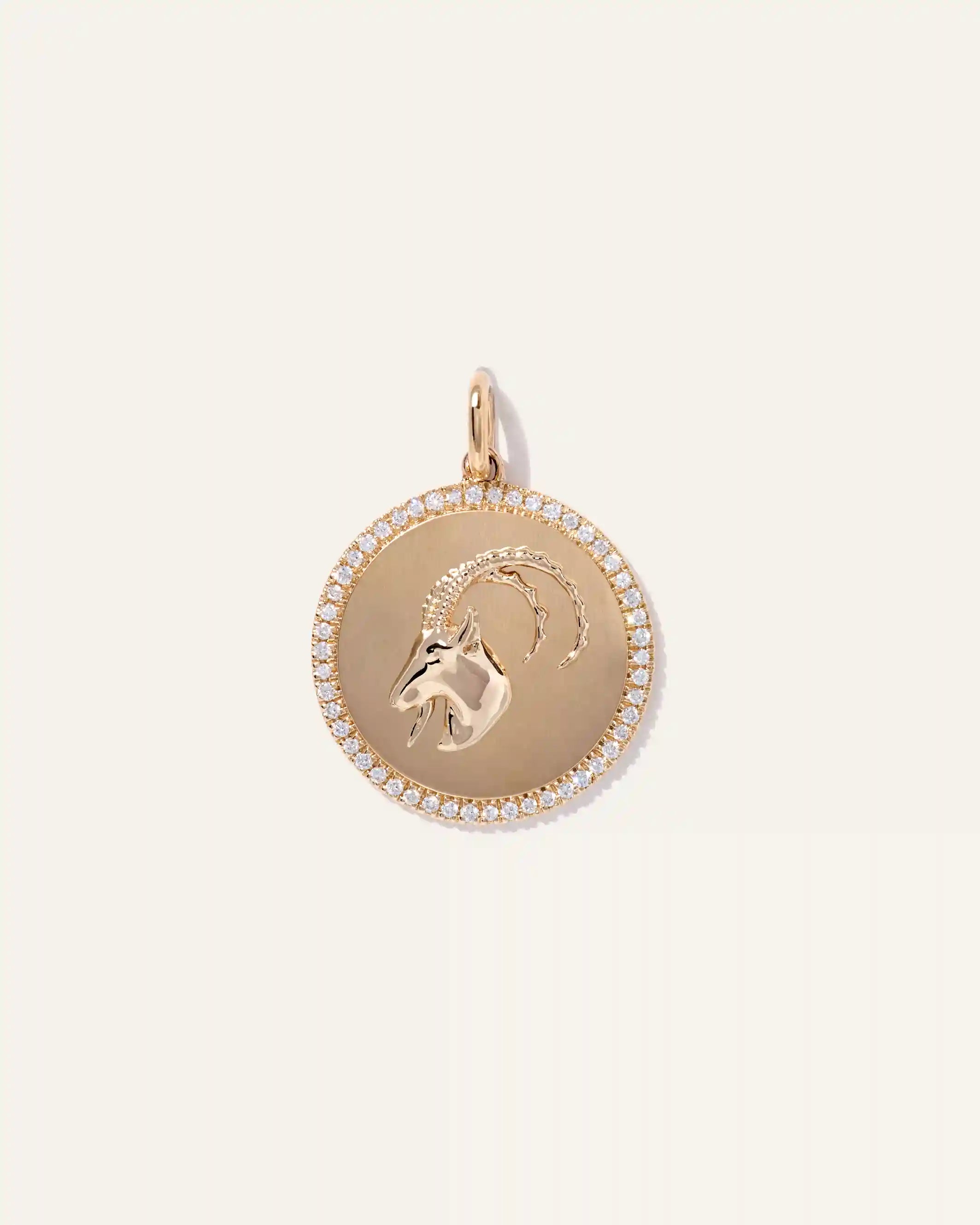 14K Gold Pave Zodiac Medallion Charm