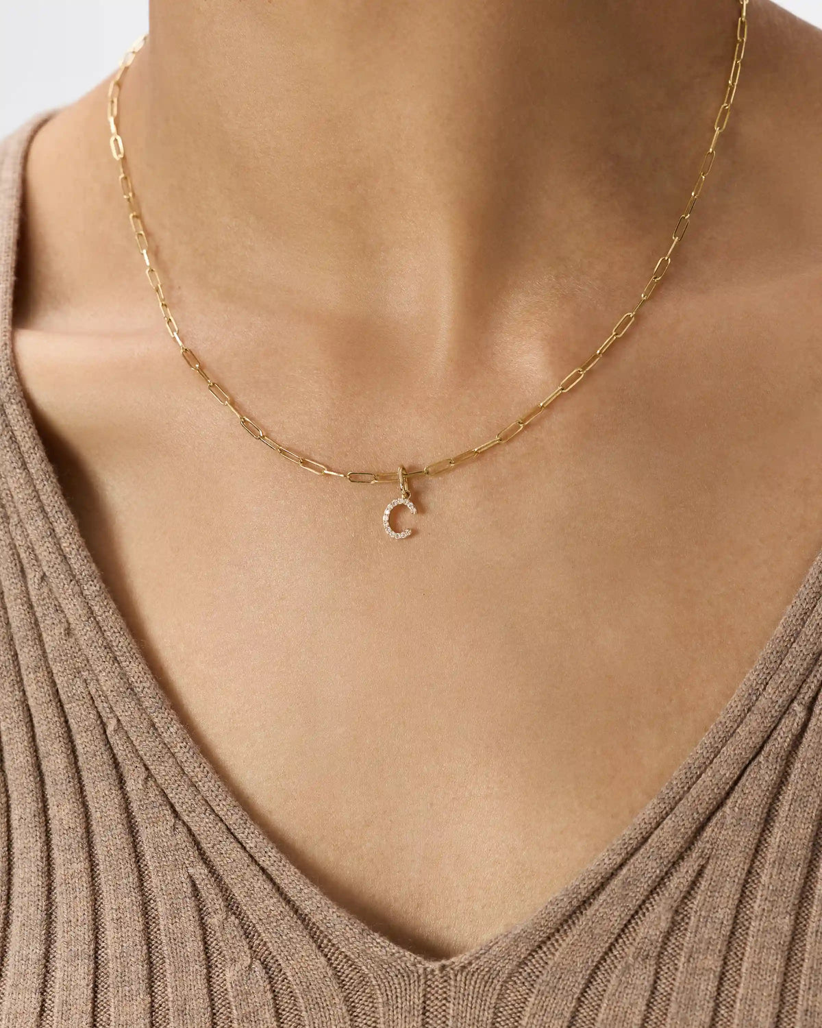 14K Gold Diamond Letter Charm