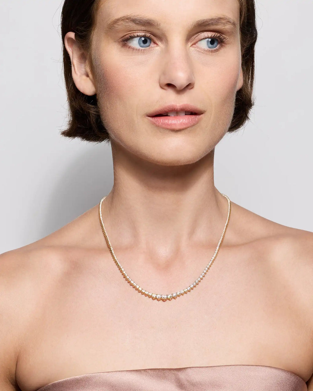 14K Gold Lab Grown Diamond Graduated Tennis Necklace - 10ctw