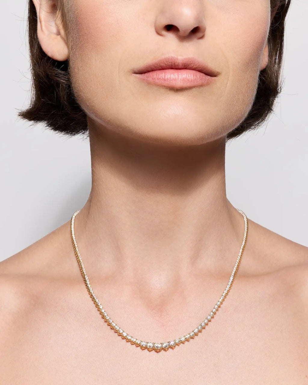 14K Gold Lab Grown Diamond Graduated Tennis Necklace - 10ctw