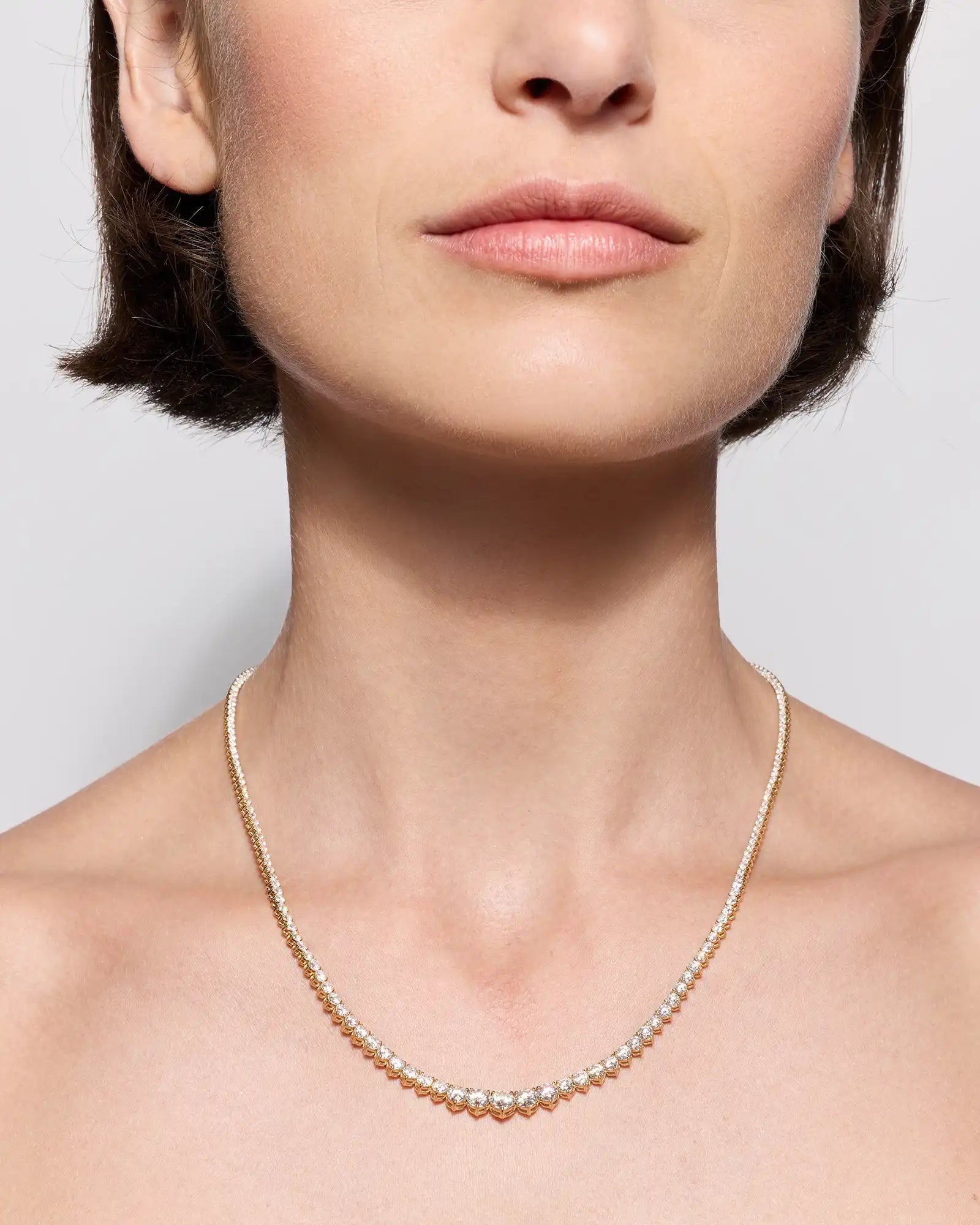 14K Gold Lab Grown Diamond Graduated Tennis Necklace - 10ctw