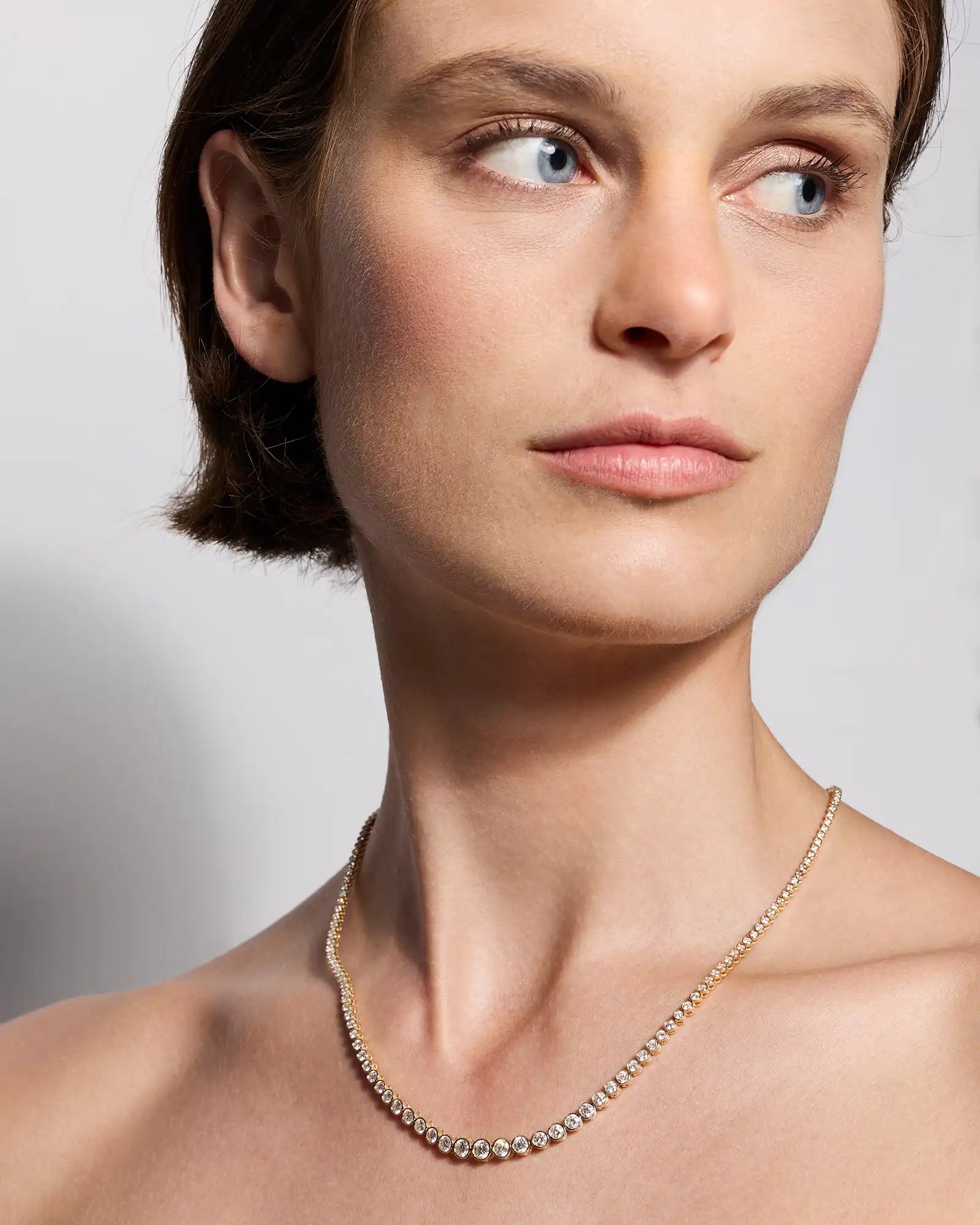 14K Gold Lab Grown Diamond Bezel Set Graduated Tennis Necklace - 7ctw