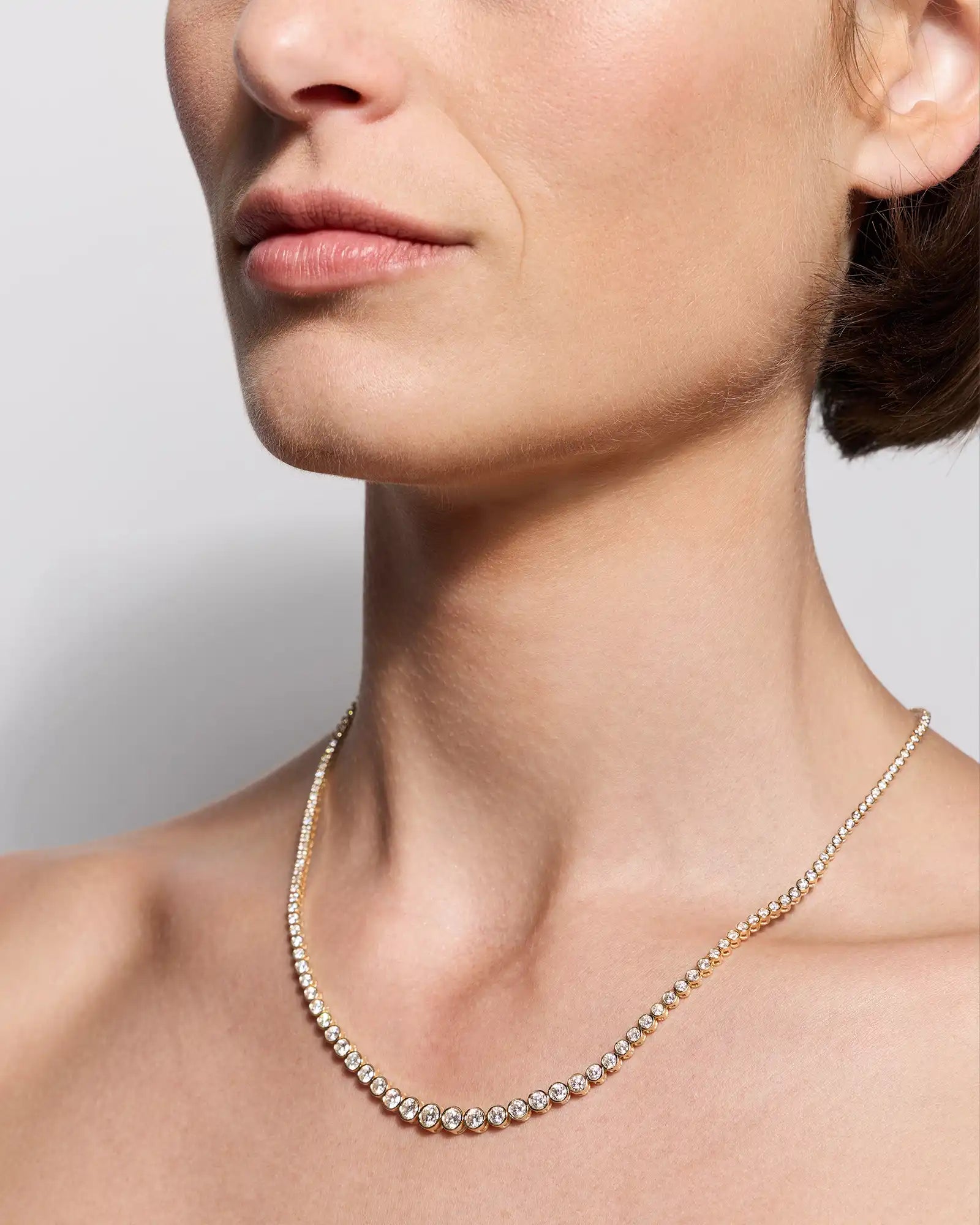 14K Gold Lab Grown Diamond Bezel Set Graduated Tennis Necklace - 7ctw