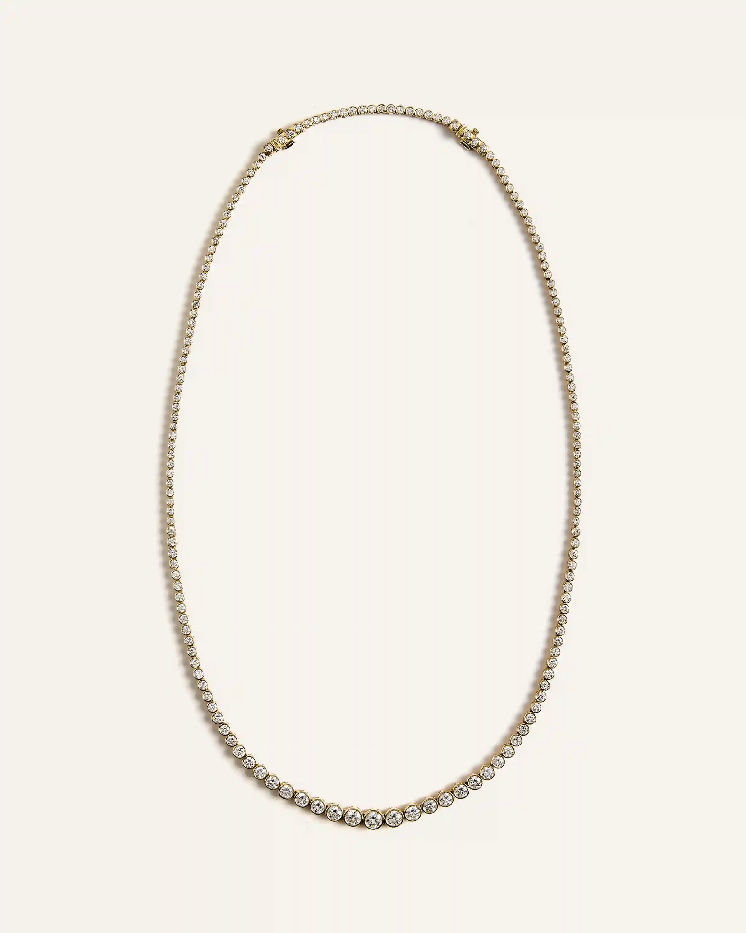 14K Gold Lab Grown Diamond Bezel Set Graduated Tennis Necklace - 7ctw