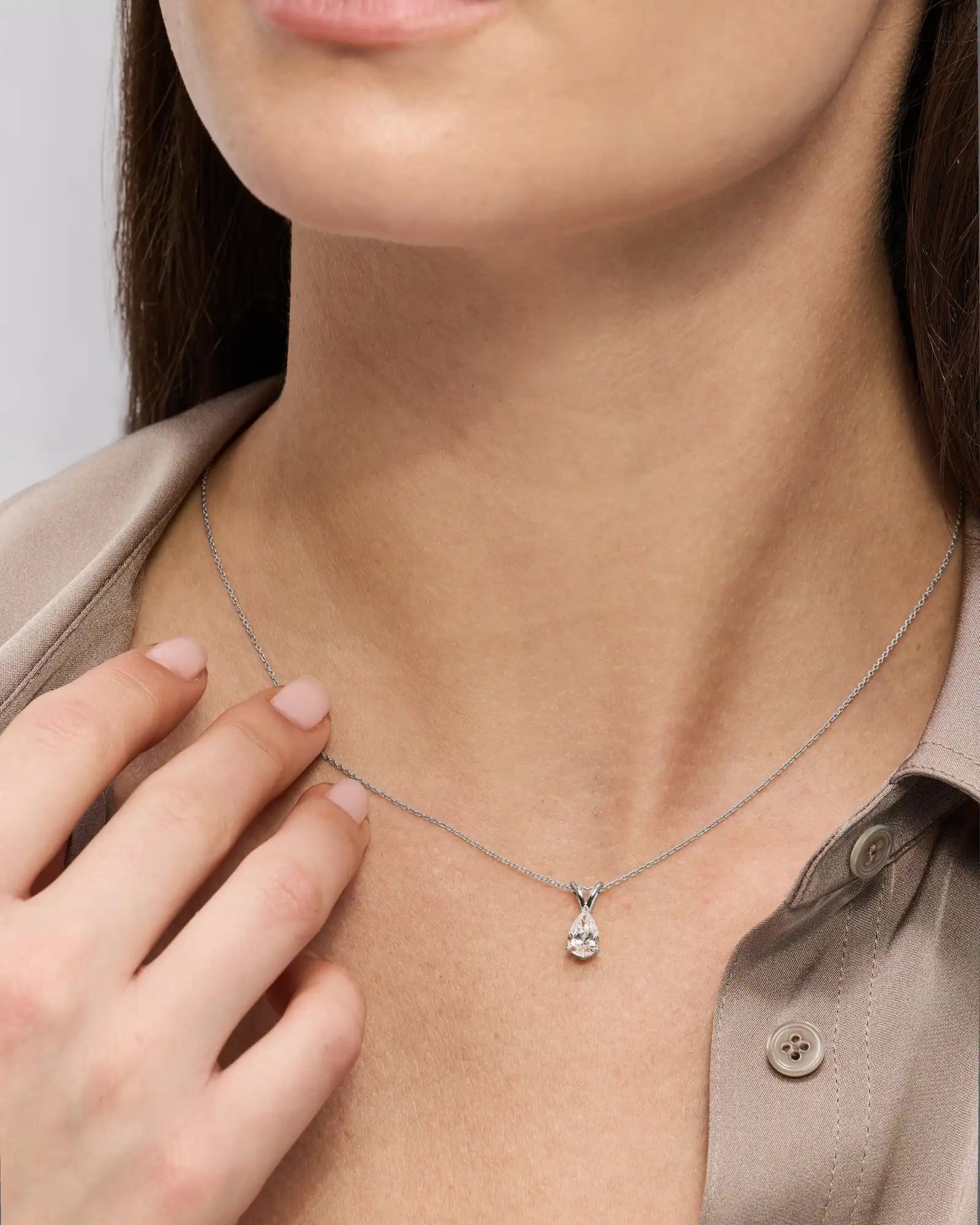 14K Gold Lab Grown Diamond Pear Solitaire Necklace - 1ctw