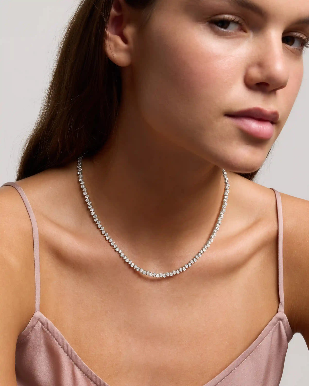 14K Gold Lab Grown Diamond Alternating Pear Tennis Necklace