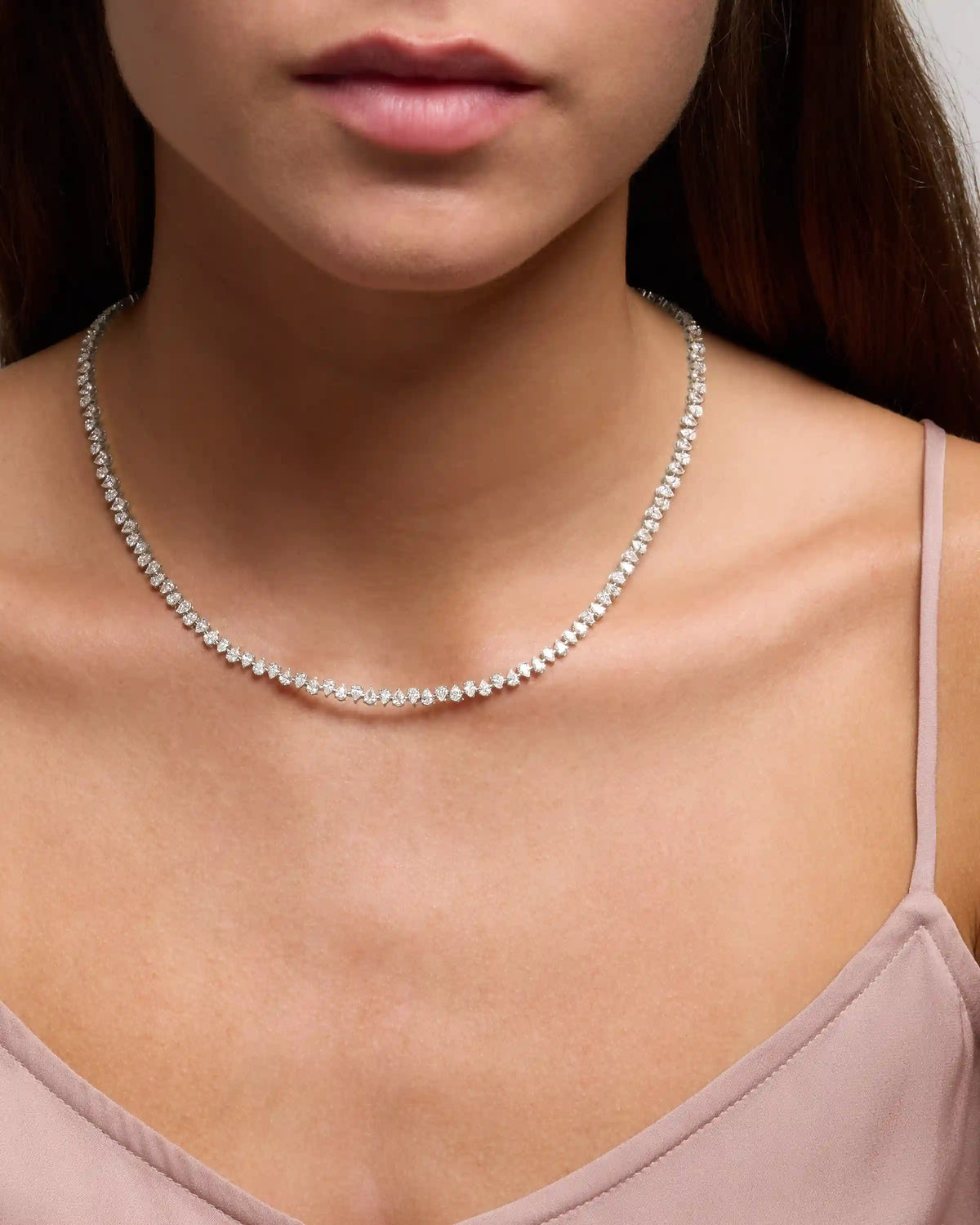 14K Gold Lab Grown Diamond Alternating Pear Tennis Necklace