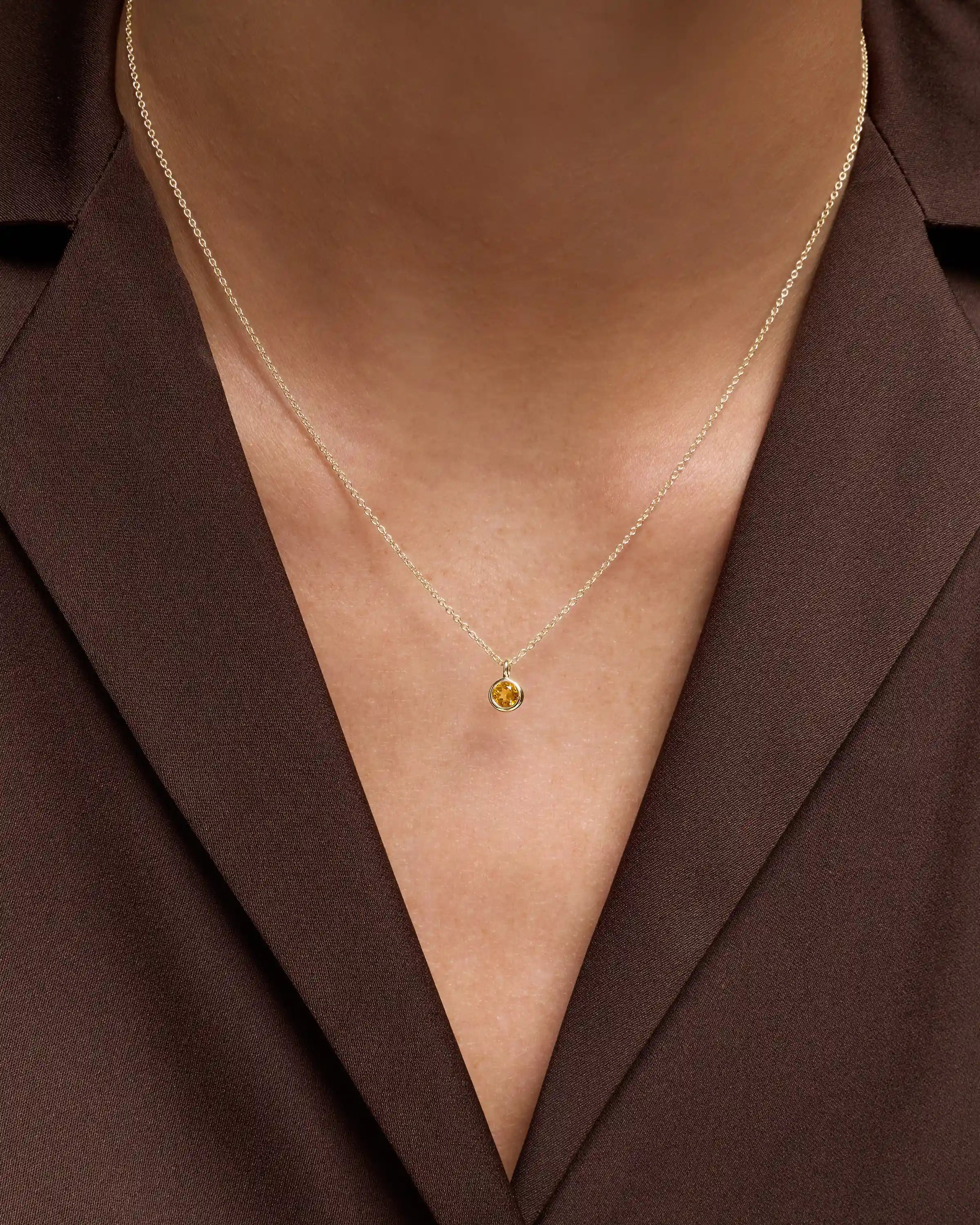 14K Gold Birthstone Solitaire Bezel Pendant