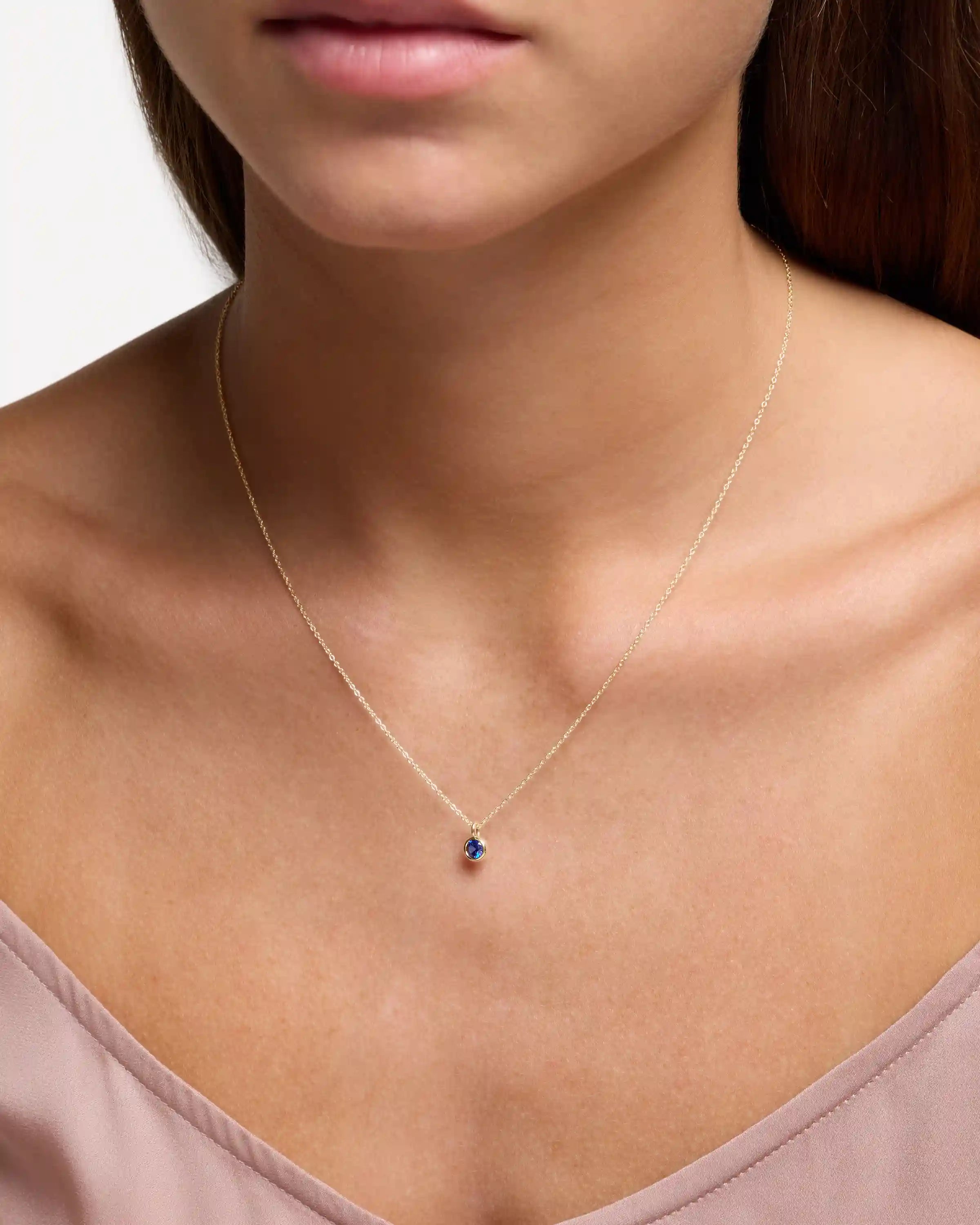 14K Gold Birthstone Solitaire Bezel Pendant