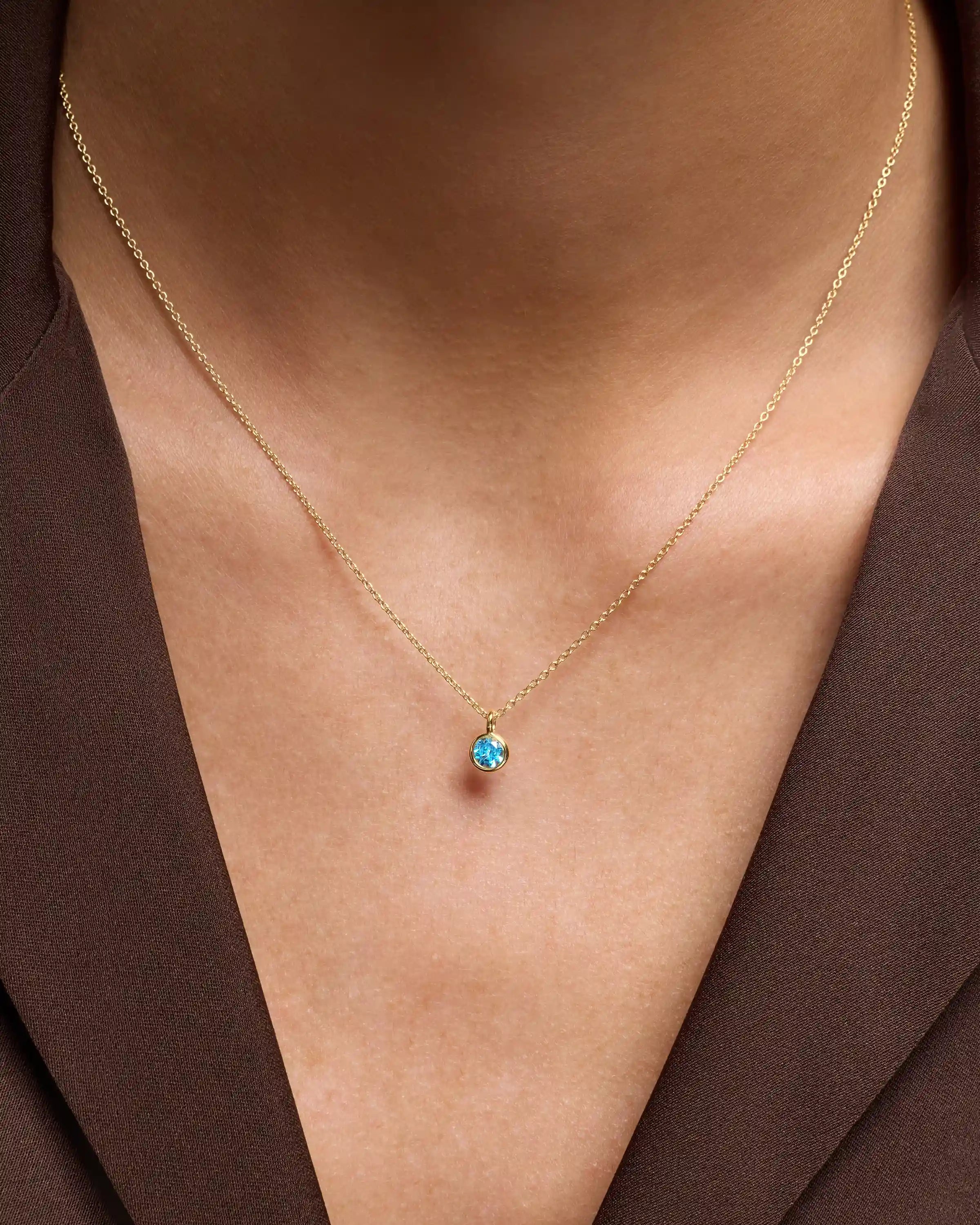 14K Gold Birthstone Solitaire Bezel Pendant