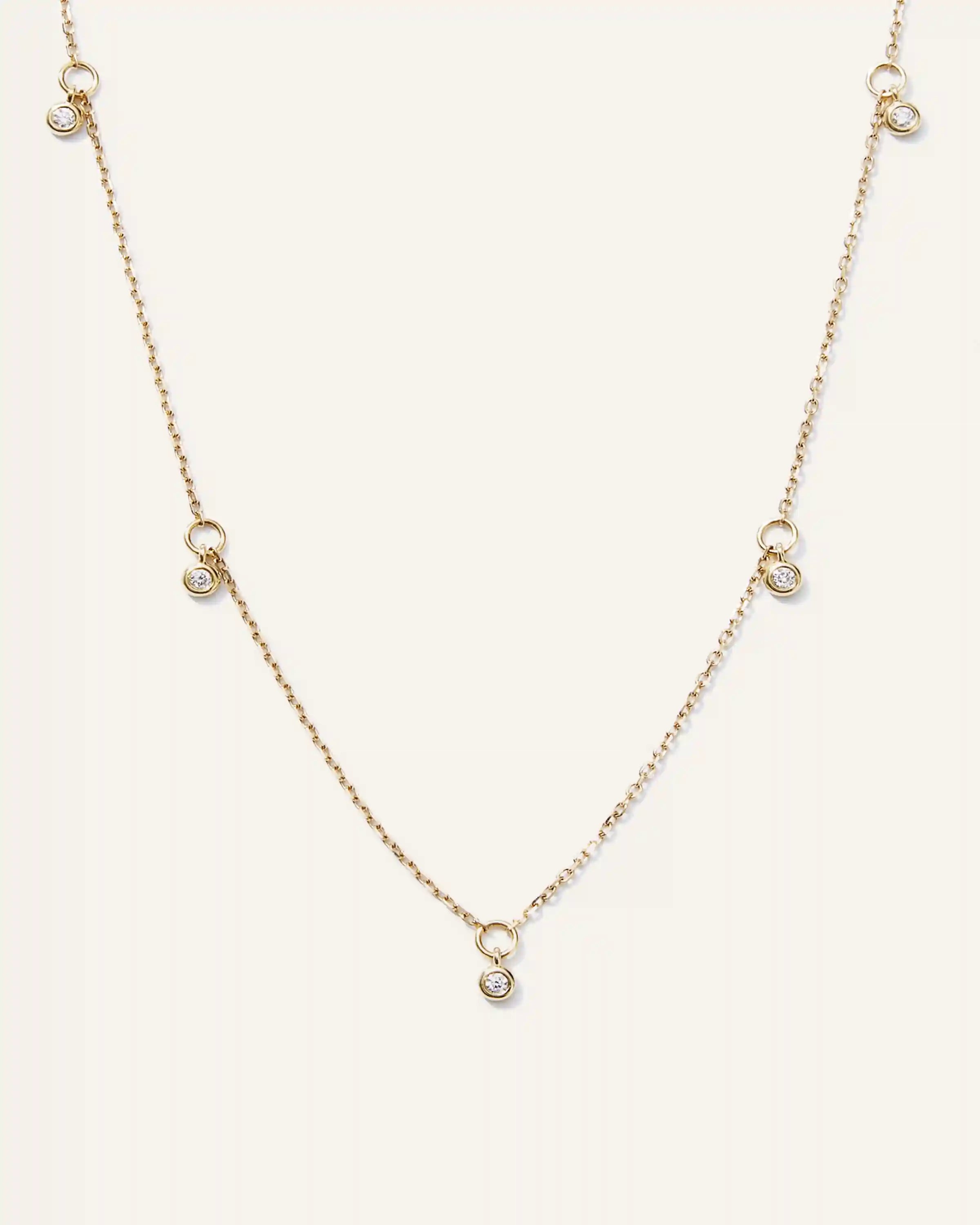 14K Gold Diamond Dangle Bezel Station Necklace
