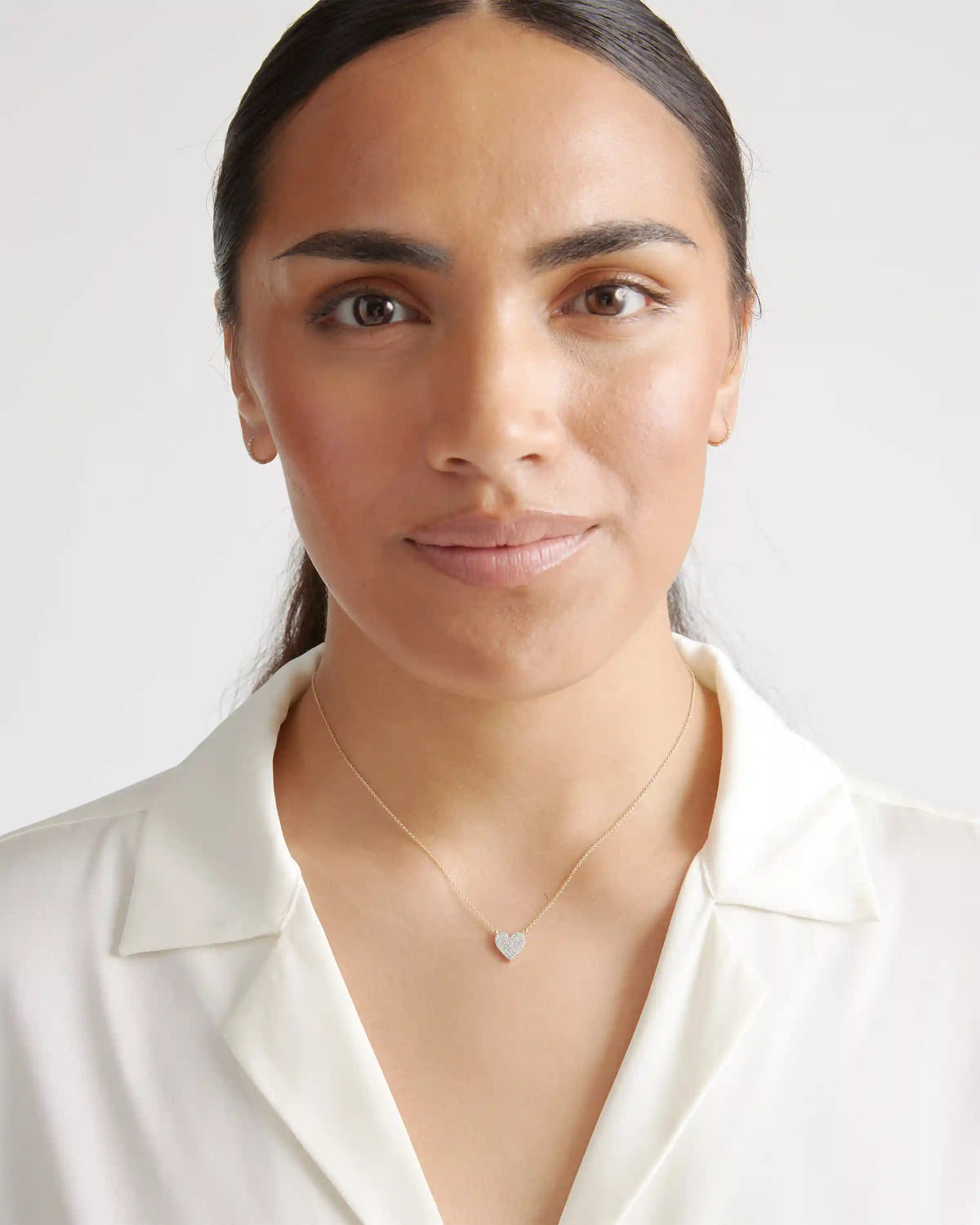 14K Gold Pave Diamond Heart Necklace