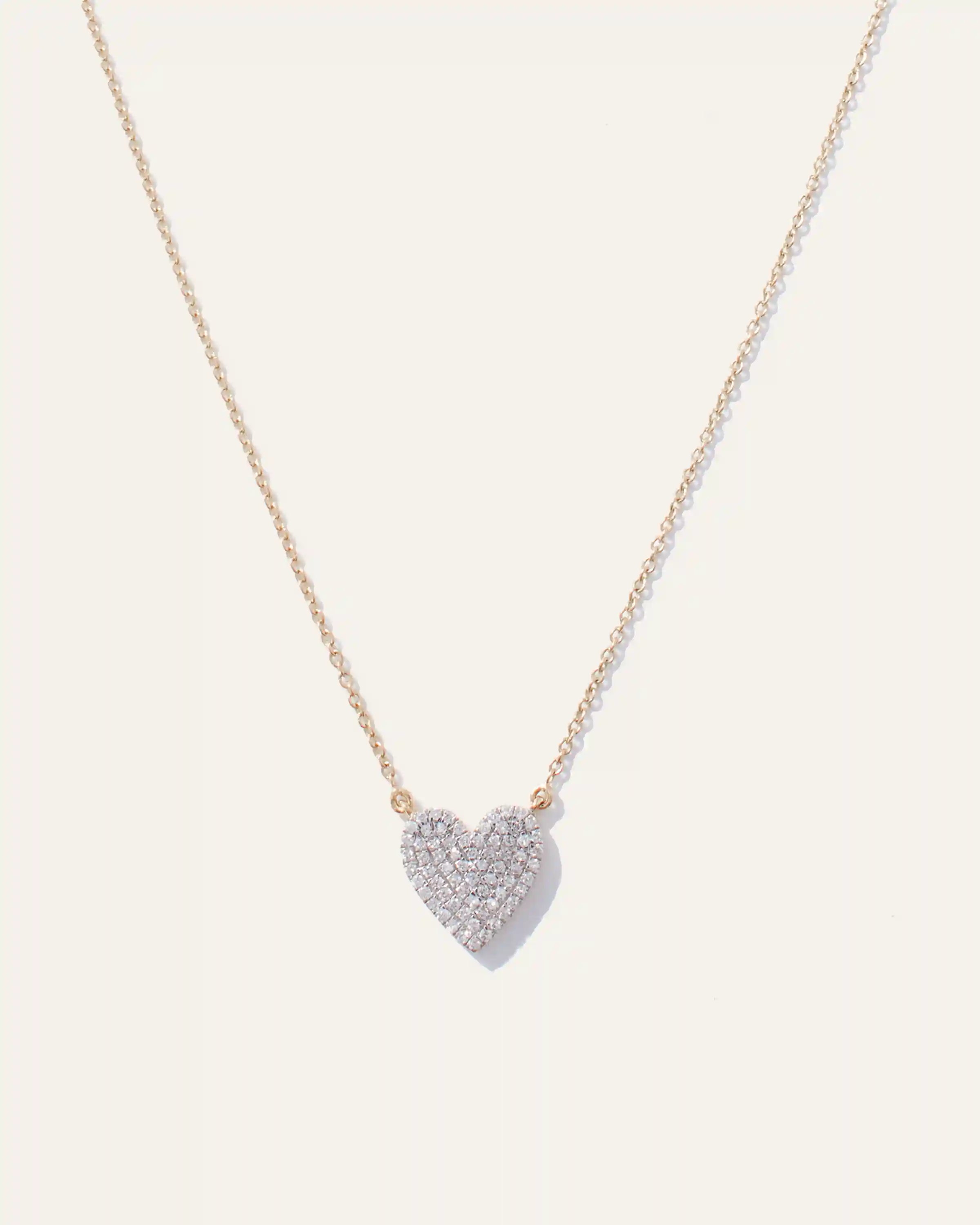 14K Gold Pave Diamond Heart Necklace