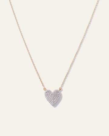14K Gold Pave Diamond Heart Necklace