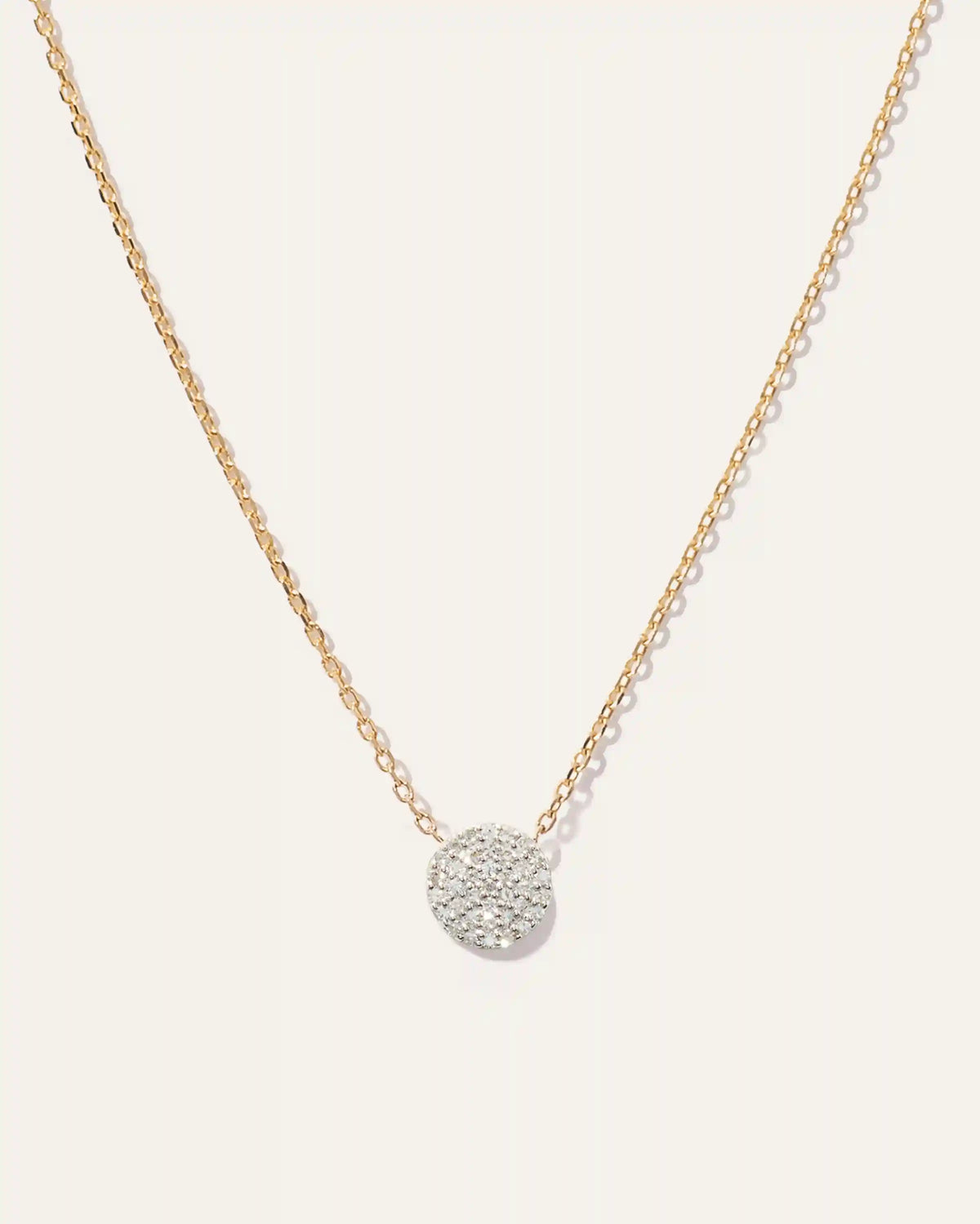 14K Gold Diamond Pave Disc Necklace
