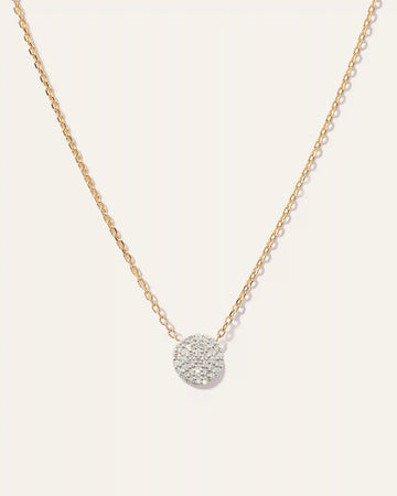 14K Gold Diamond Pave Disc Necklace