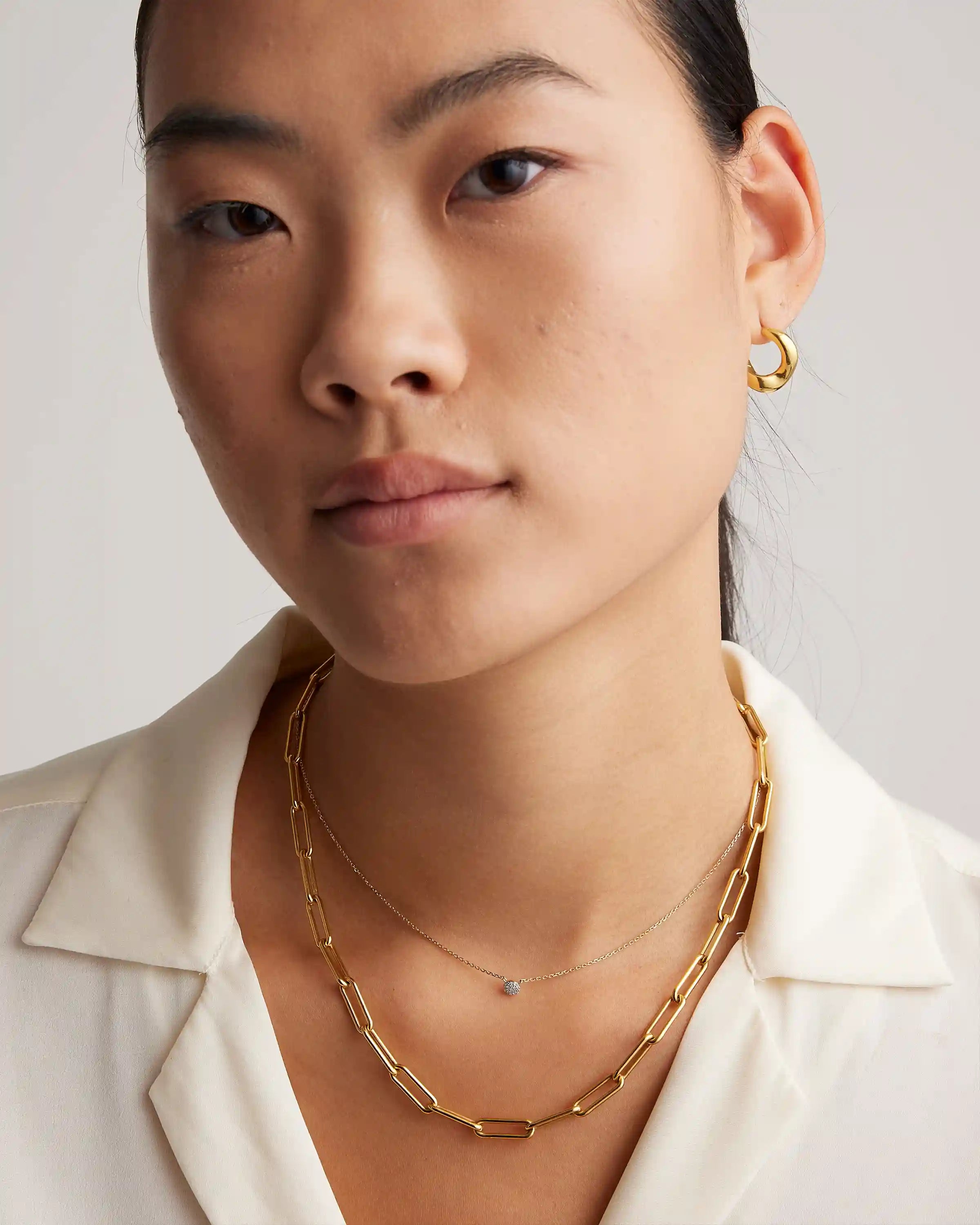 14K Gold Diamond Pave Disc Necklace