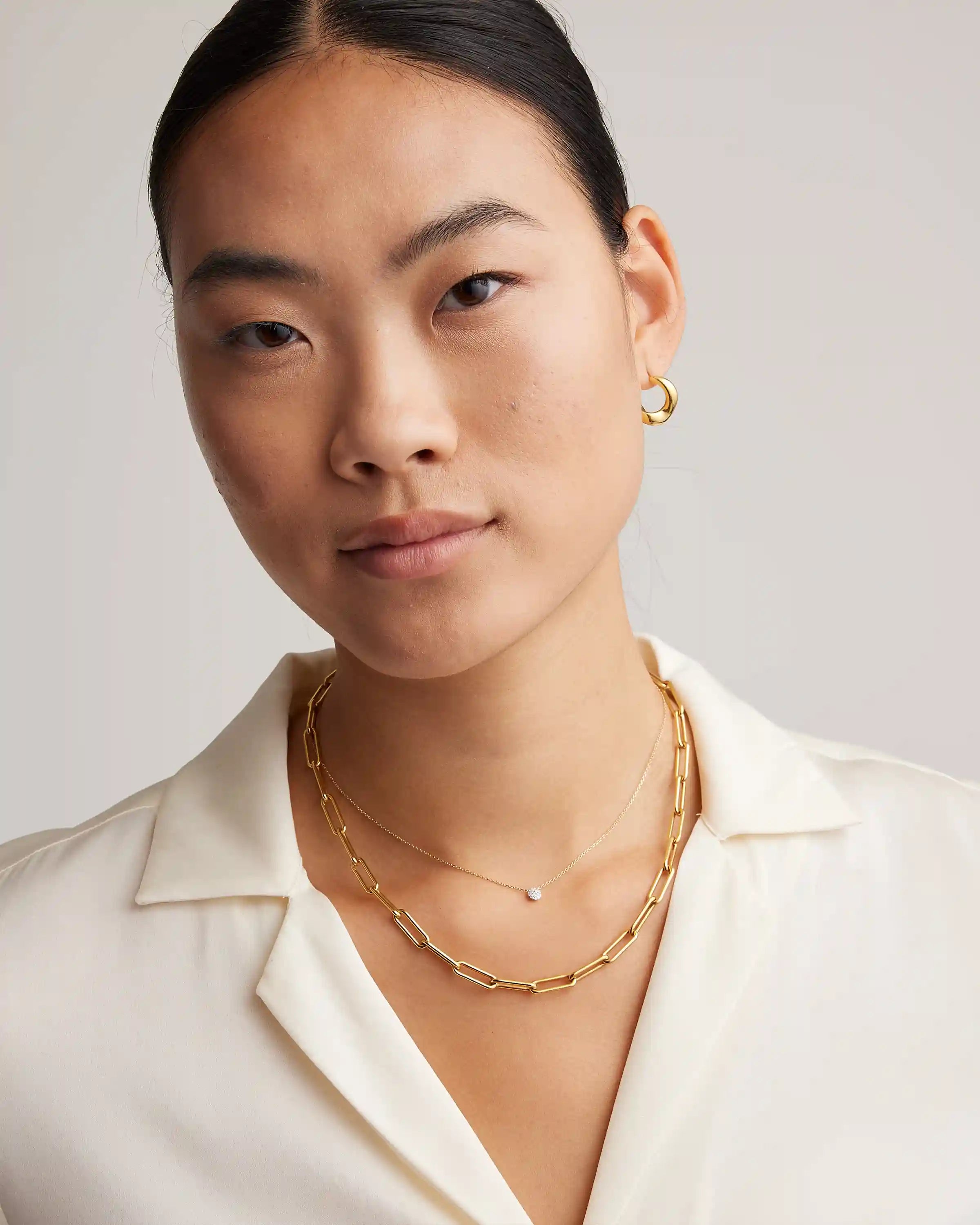 14K Gold Diamond Pave Disc Necklace