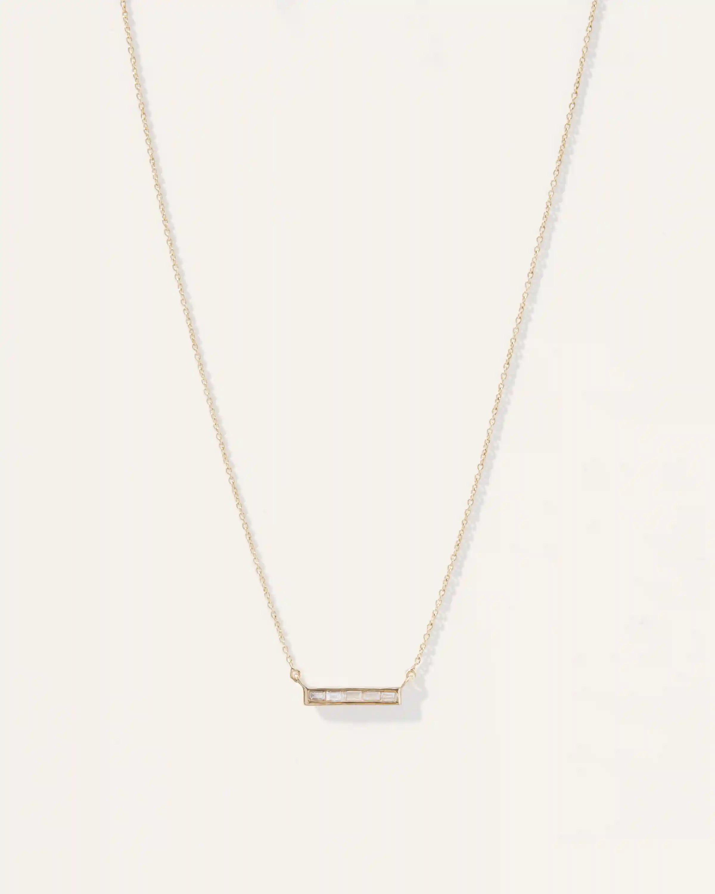 14K Gold Diamond Baguette Bar Necklace