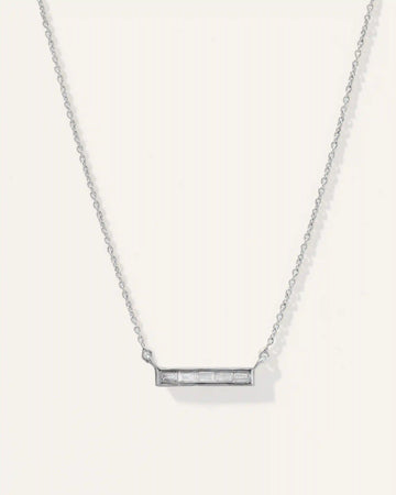 14K Gold Diamond Baguette Bar Necklace