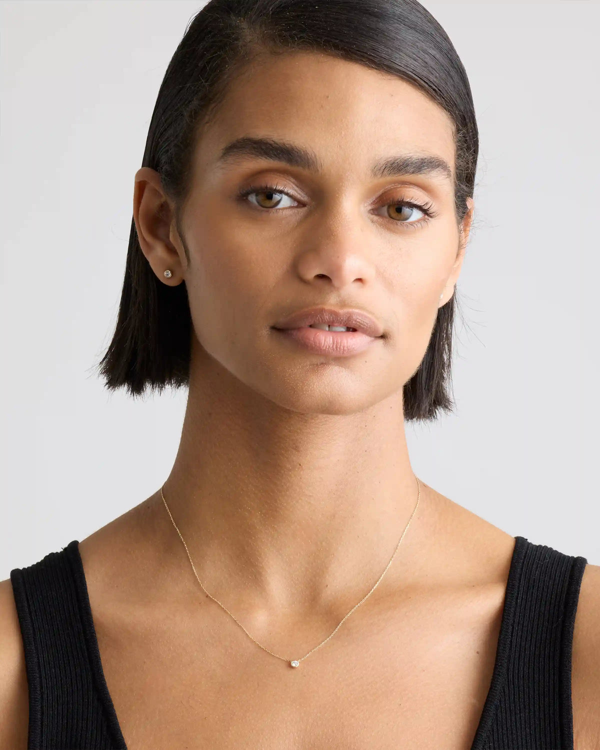 14K Gold Diamond Bezel Necklace