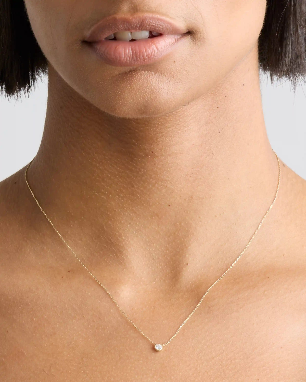 14K Gold Diamond Bezel Necklace