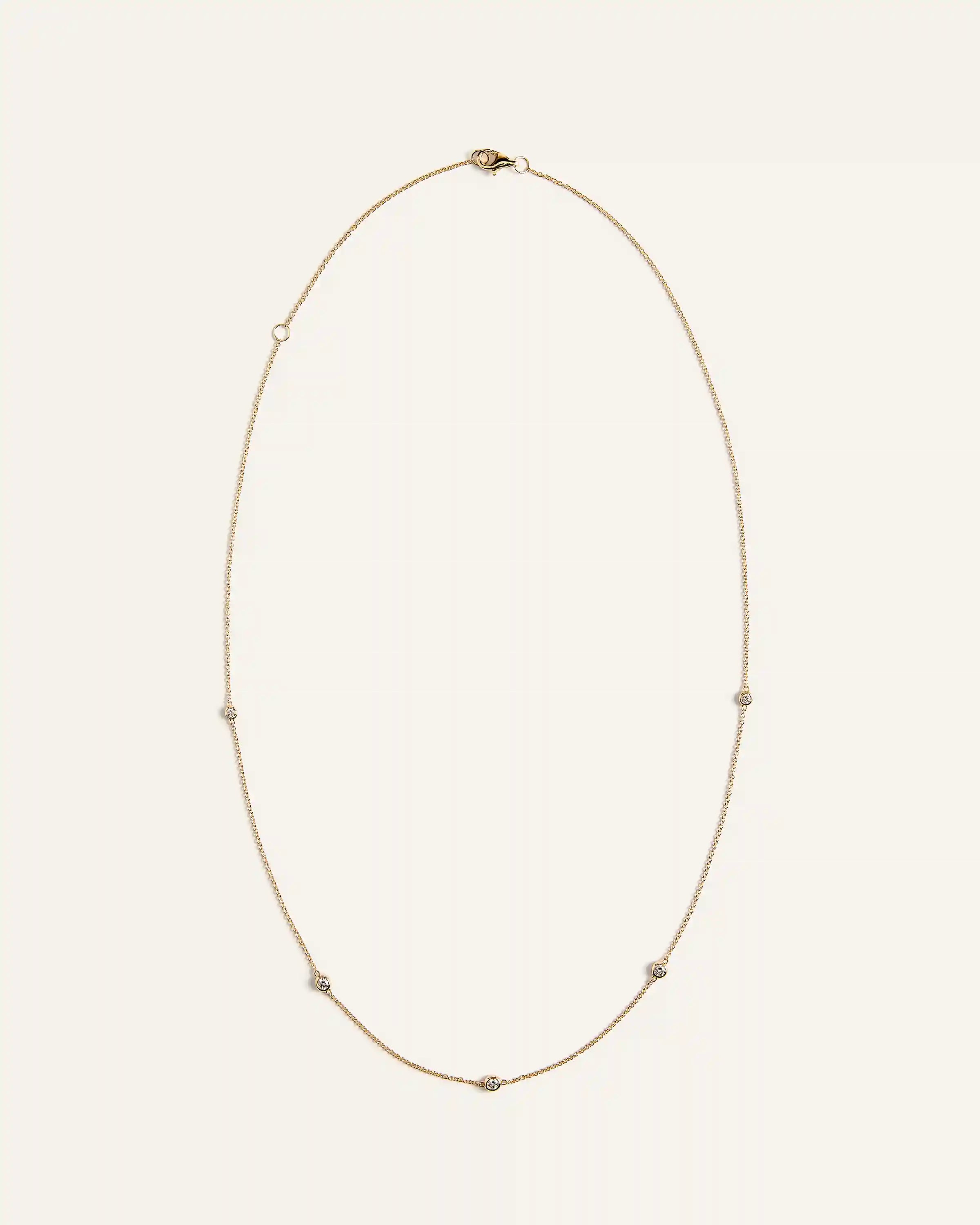 14K Gold Diamond Bezel Station Necklace