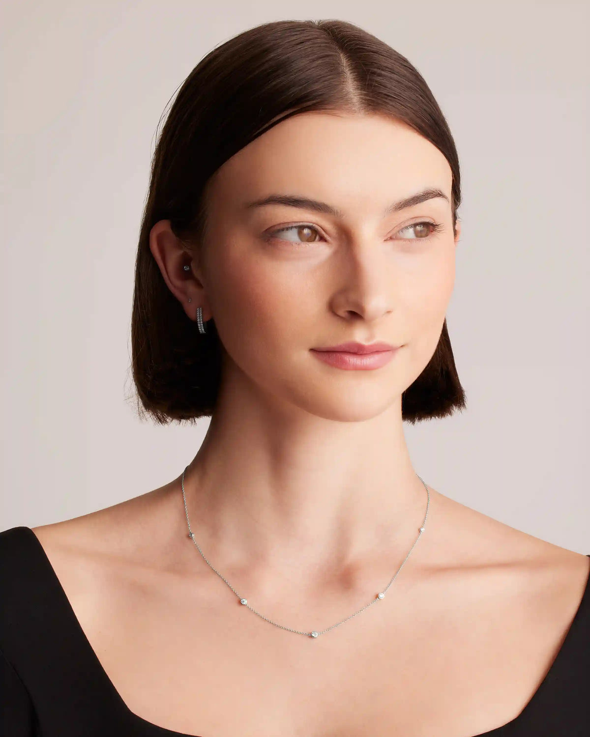 14K Gold Diamond Bezel Station Necklace