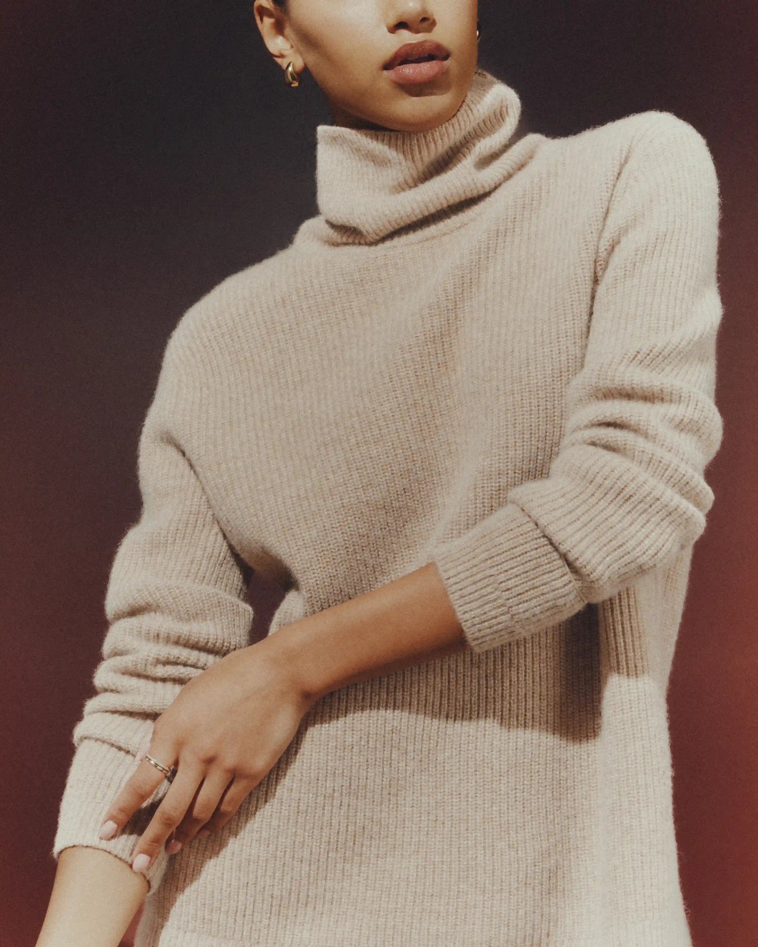 Mongolian Cashmere Fisherman Turtleneck Sweater