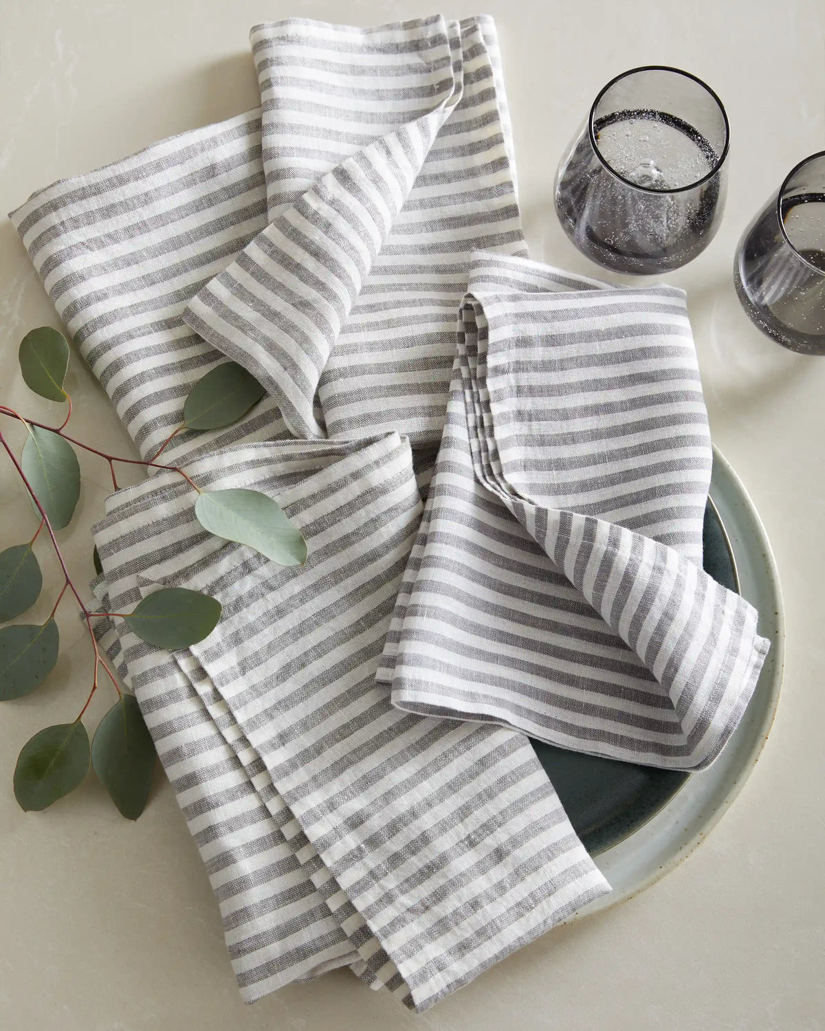 European Linen Stripe Napkins, Set of 4