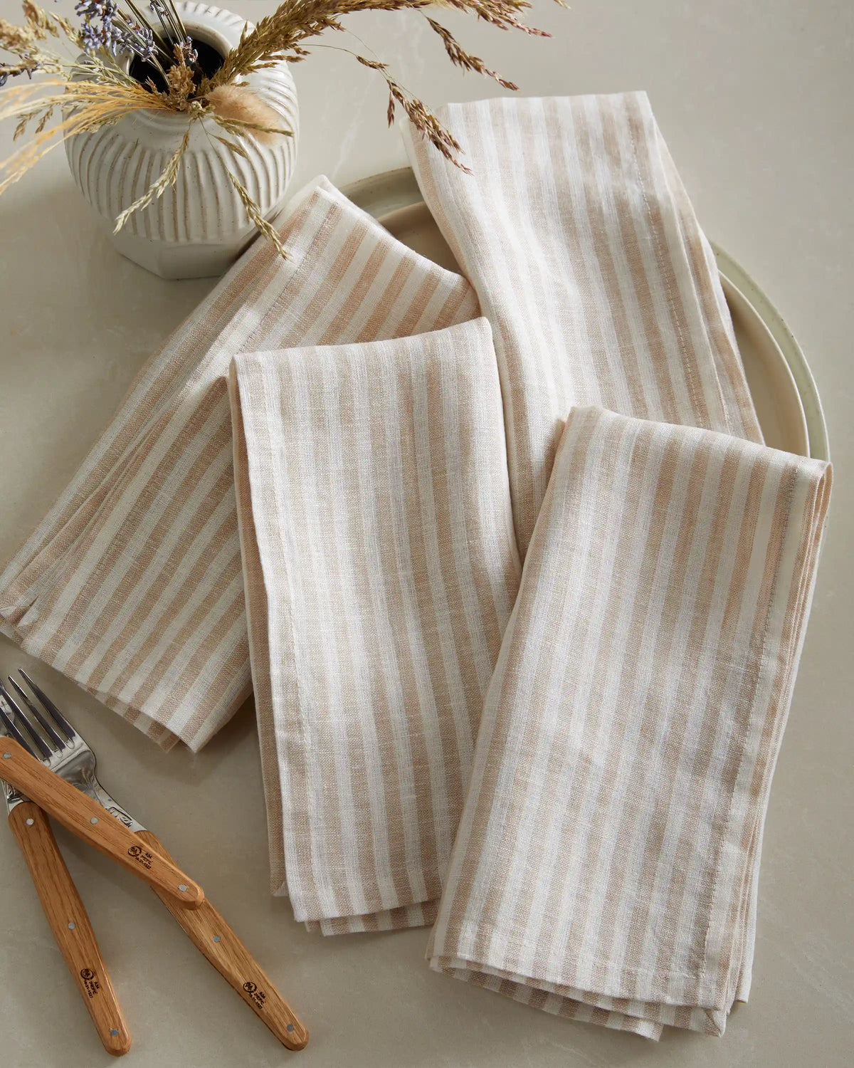 European Linen Stripe Napkins, Set of 4