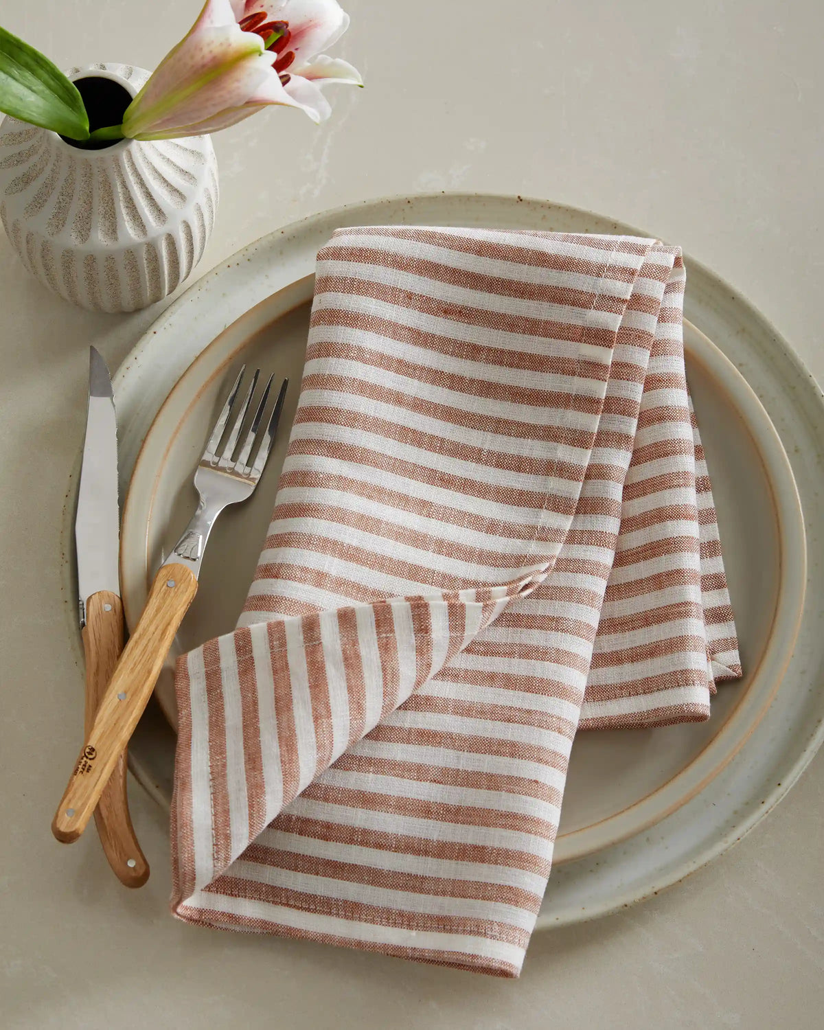 European Linen Stripe Napkins, Set of 4