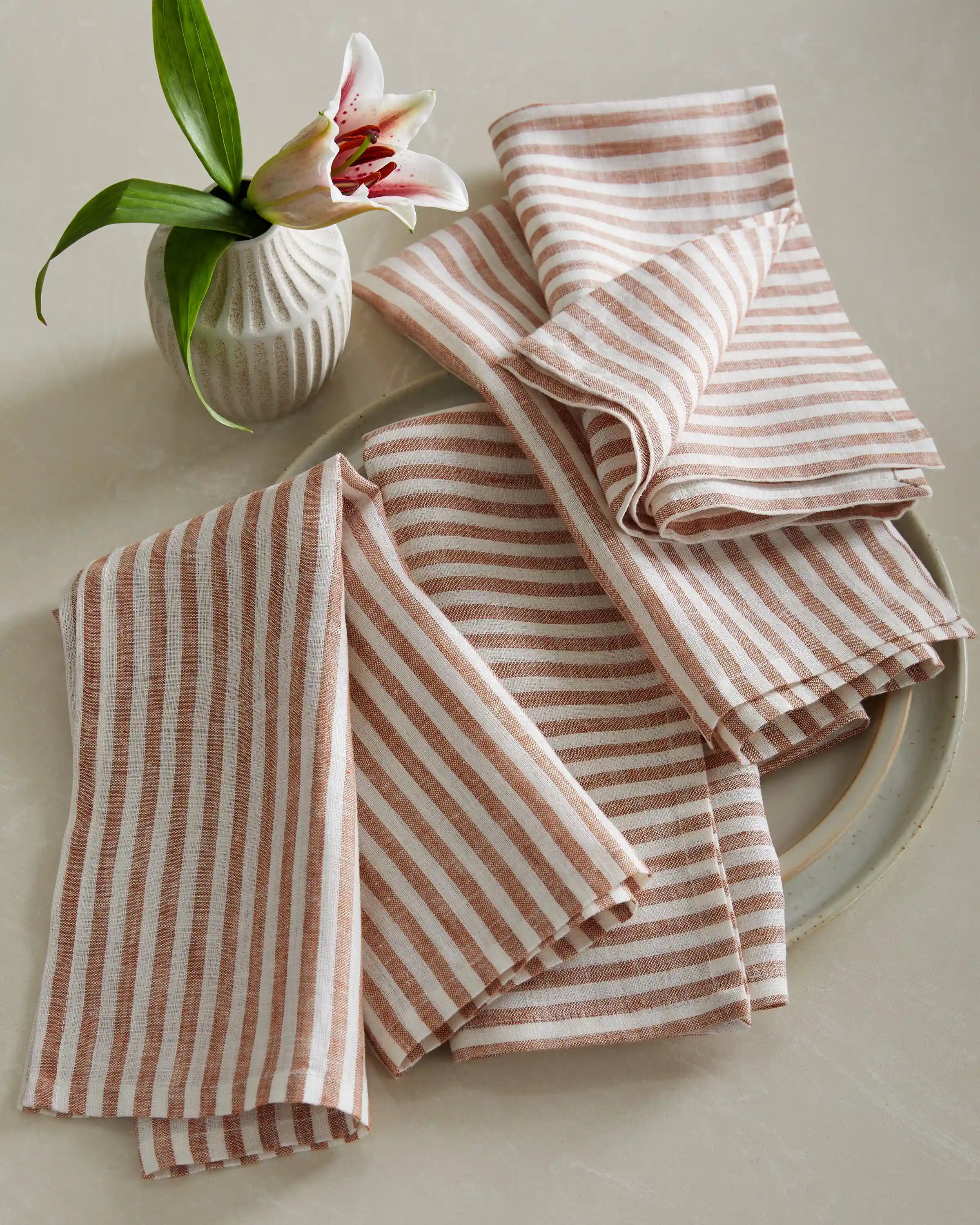 European Linen Stripe Napkins, Set of 4