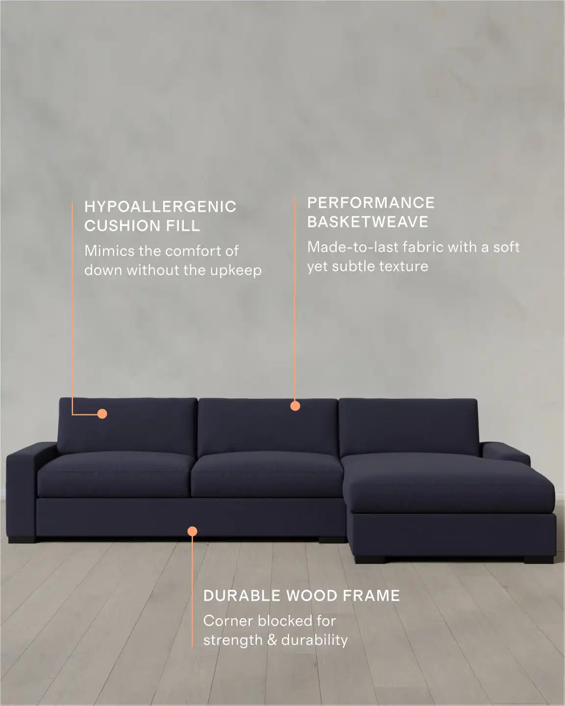 Stillman Chaise Sectional in Performance Basketweave