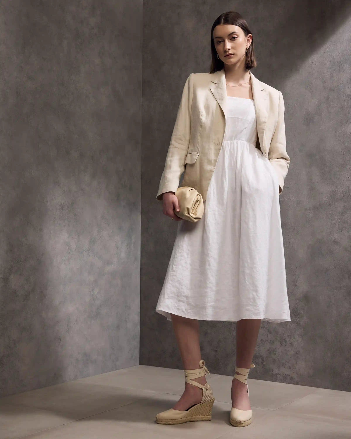 100% European Linen Fit & Flare Midi Dress