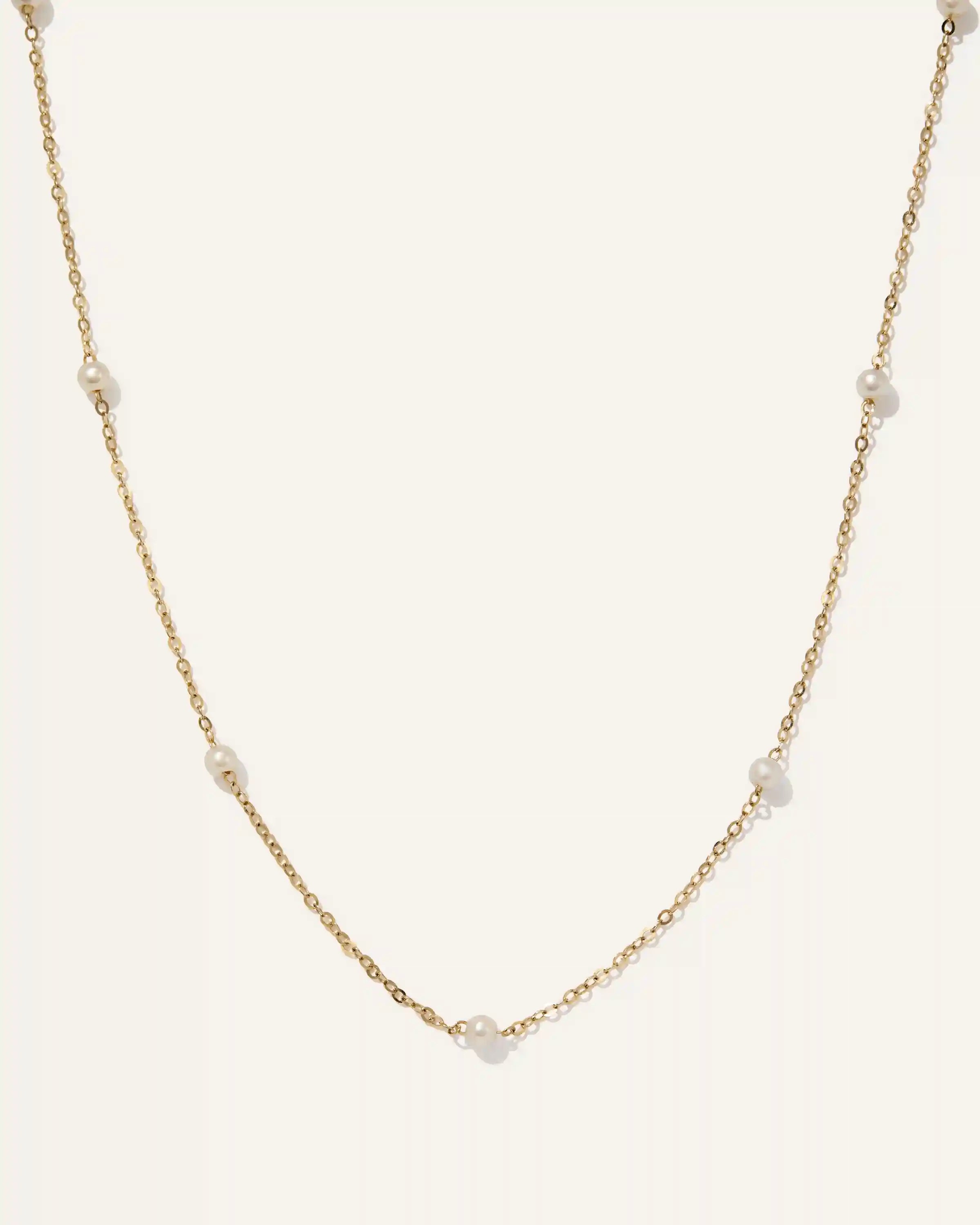 14K Gold Freshwater Cultured Pearl Station Necklace