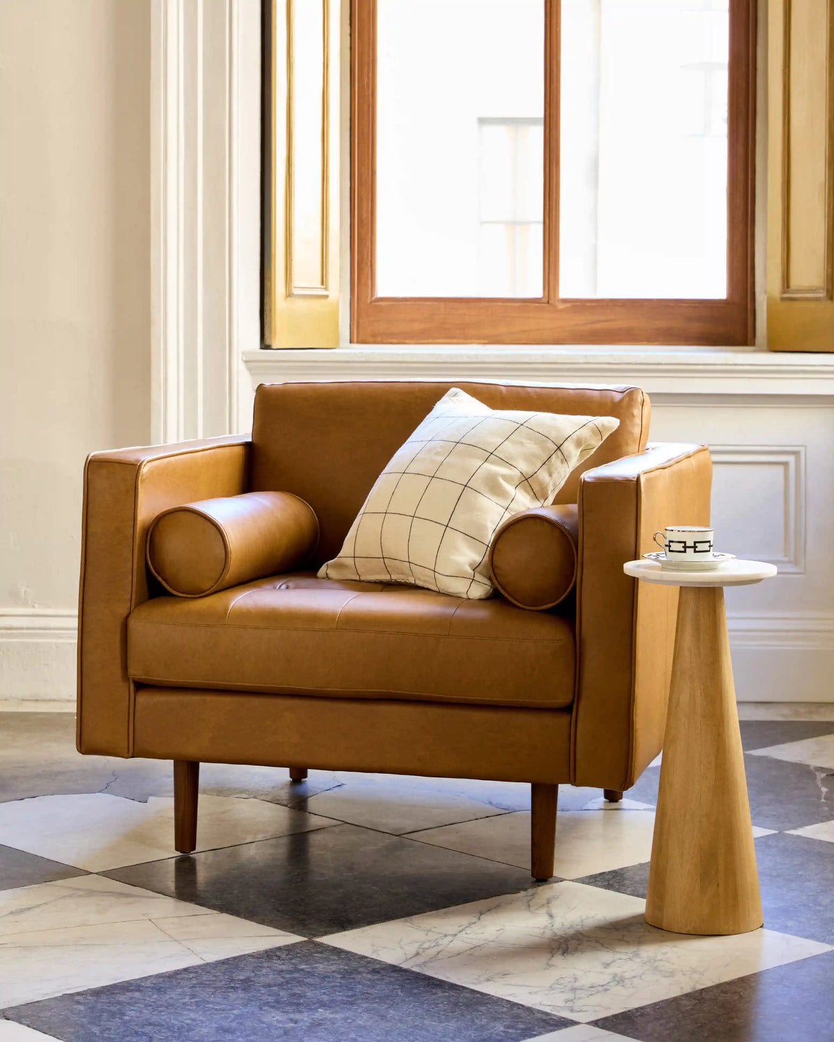 Italian Leather Midcentury Accent Chair