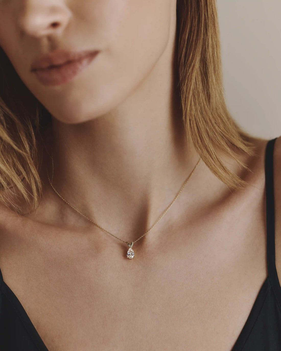 14K Gold Lab Grown Diamond Pear Solitaire Necklace - 1ctw