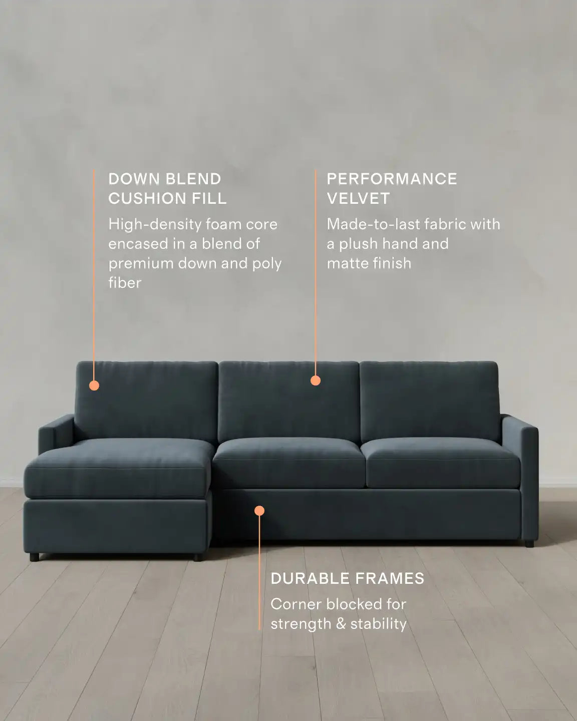 Brennan Chaise Sectional in Performance Velvet