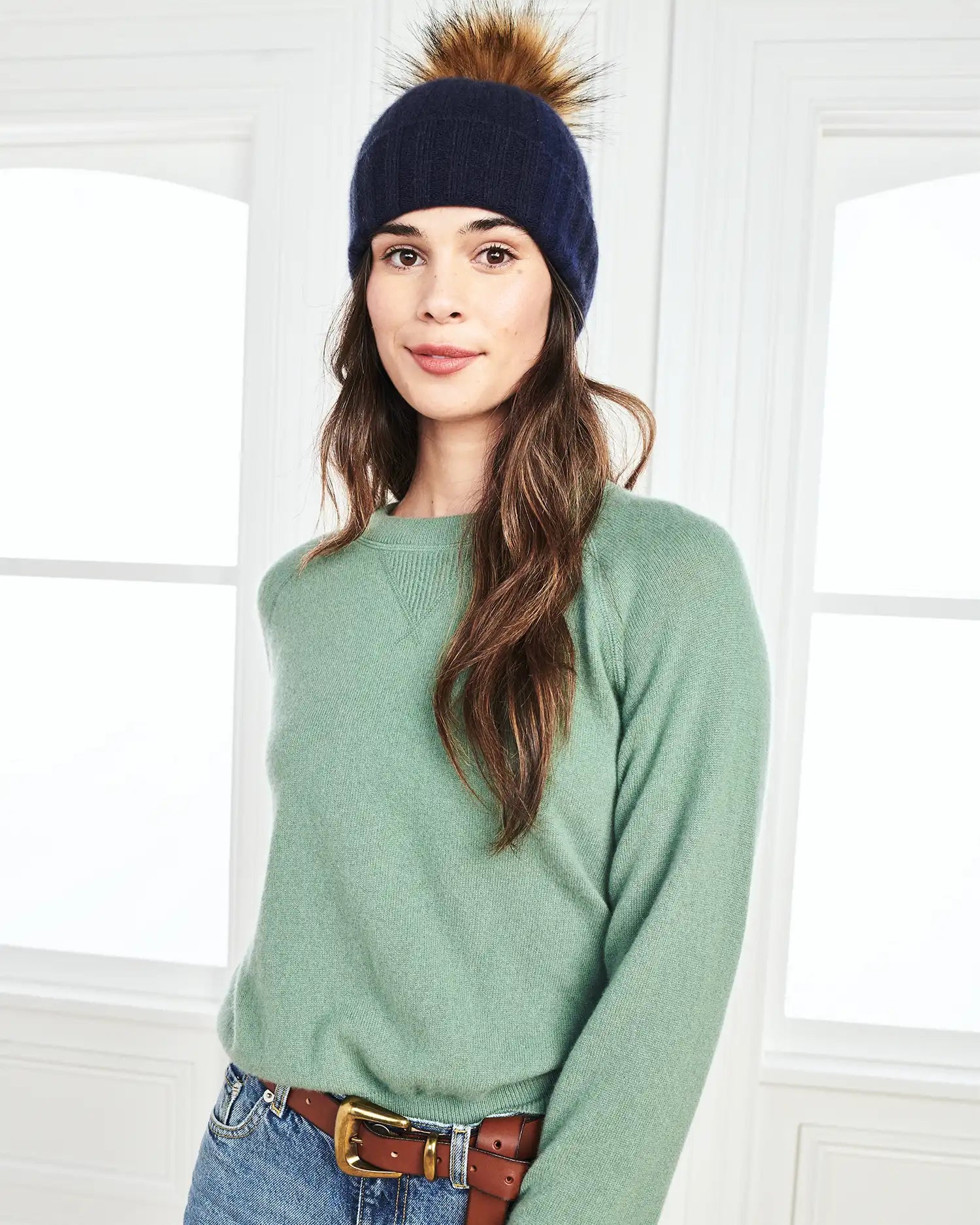 Mongolian Cashmere Pom Pom Beanie