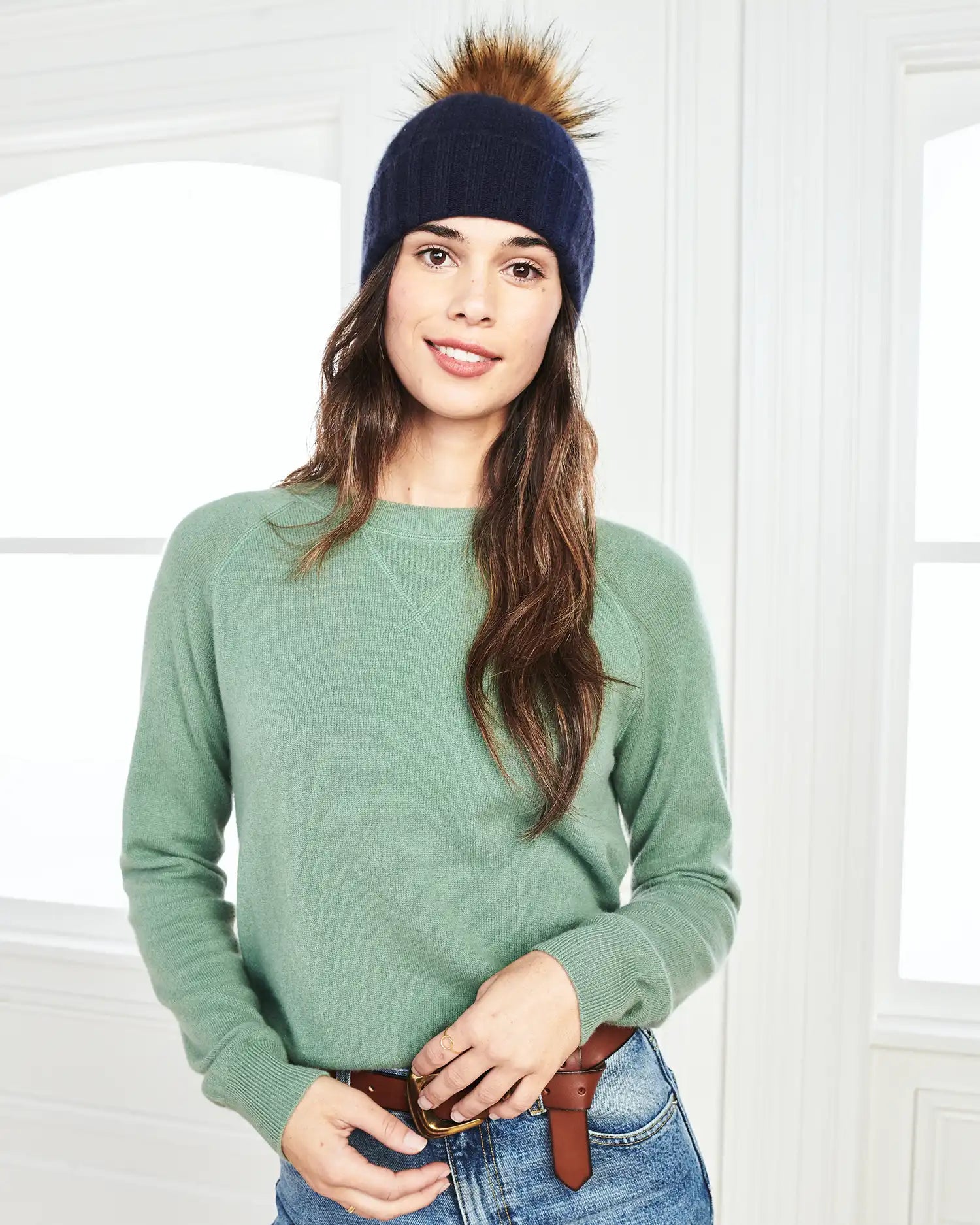 Mongolian Cashmere Pom Pom Beanie