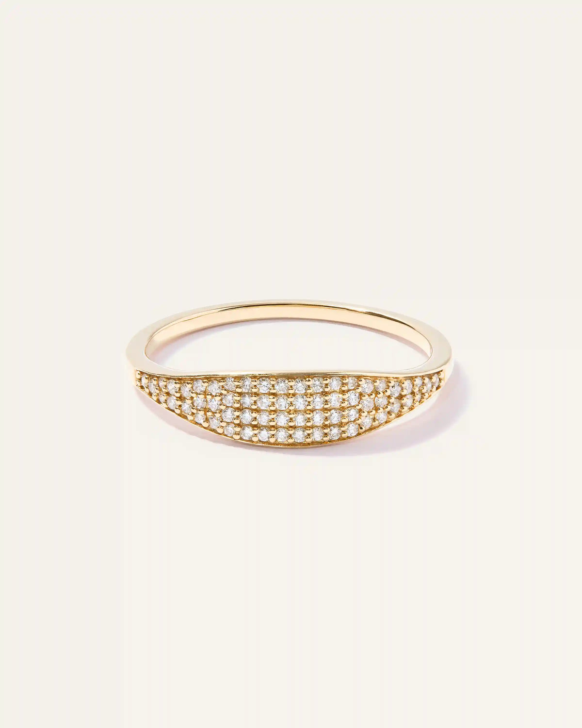 14k Gold Pave Slim Signet Ring