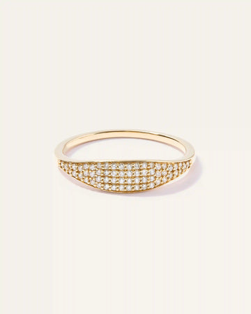 14k Gold Pave Slim Signet Ring
