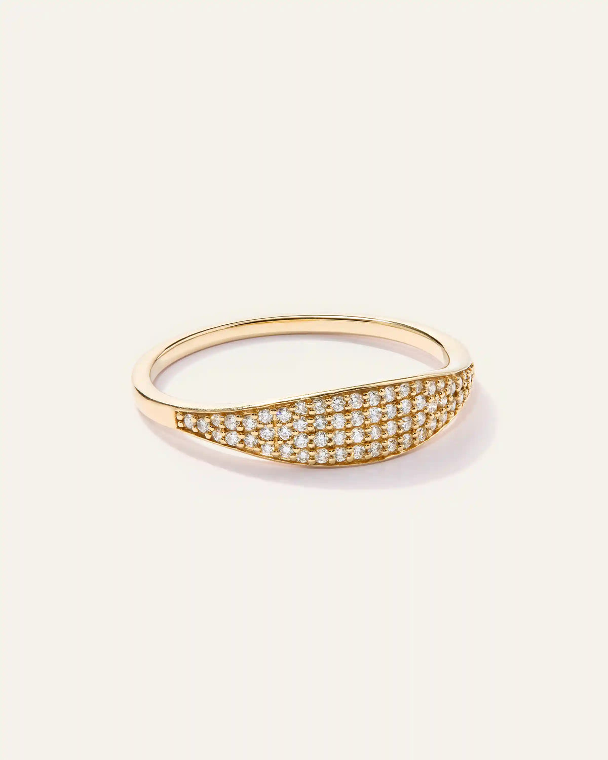 14k Gold Pave Slim Signet Ring