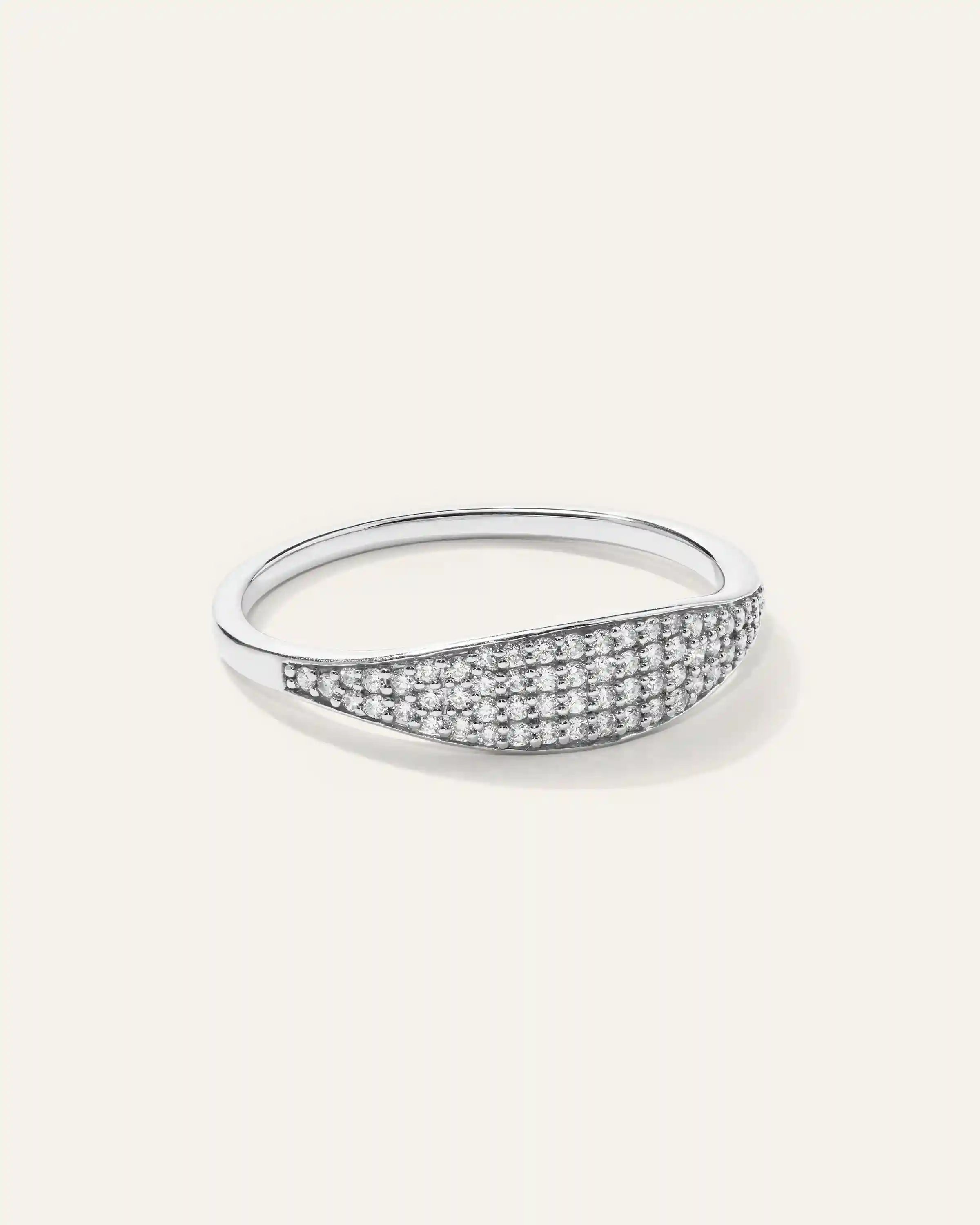 14k Gold Pave Slim Signet Ring