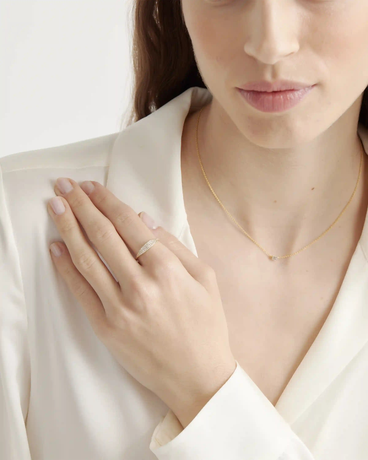 14k Gold Pave Slim Signet Ring