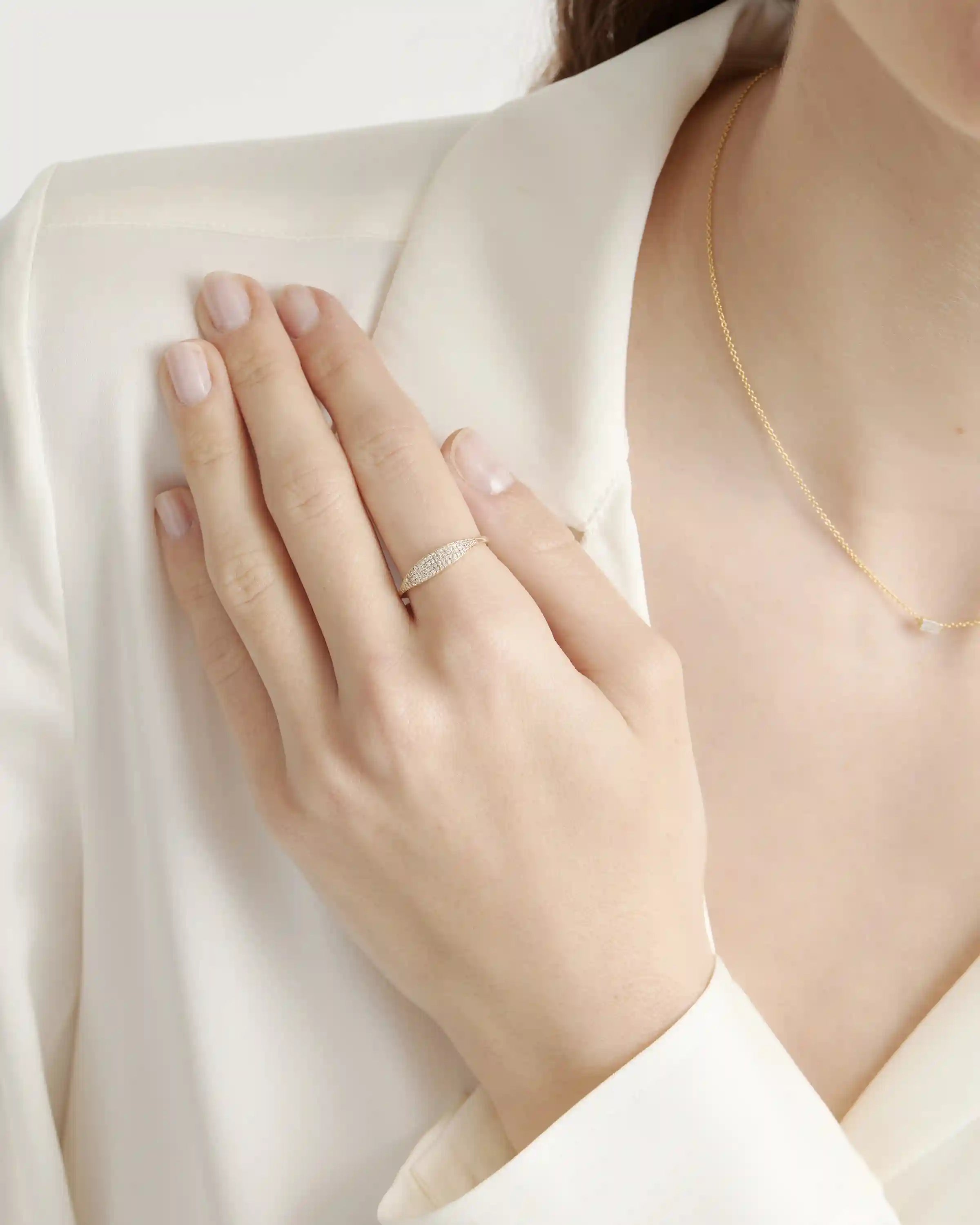 14k Gold Pave Slim Signet Ring