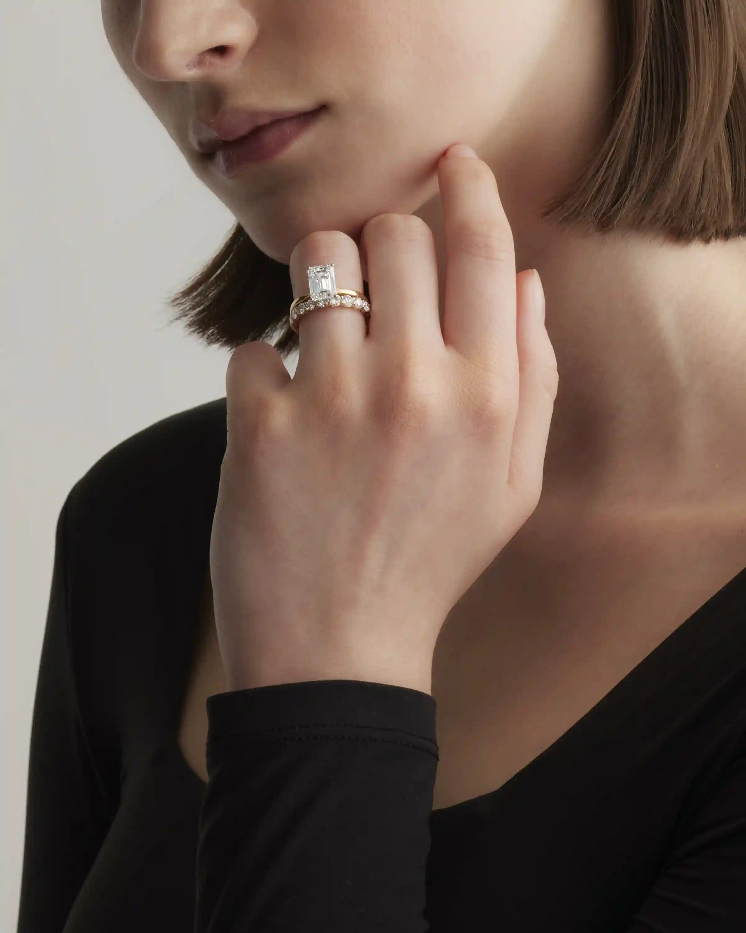Lab Grown Diamond Emerald Comfort Fit Engagement Ring - 3ct