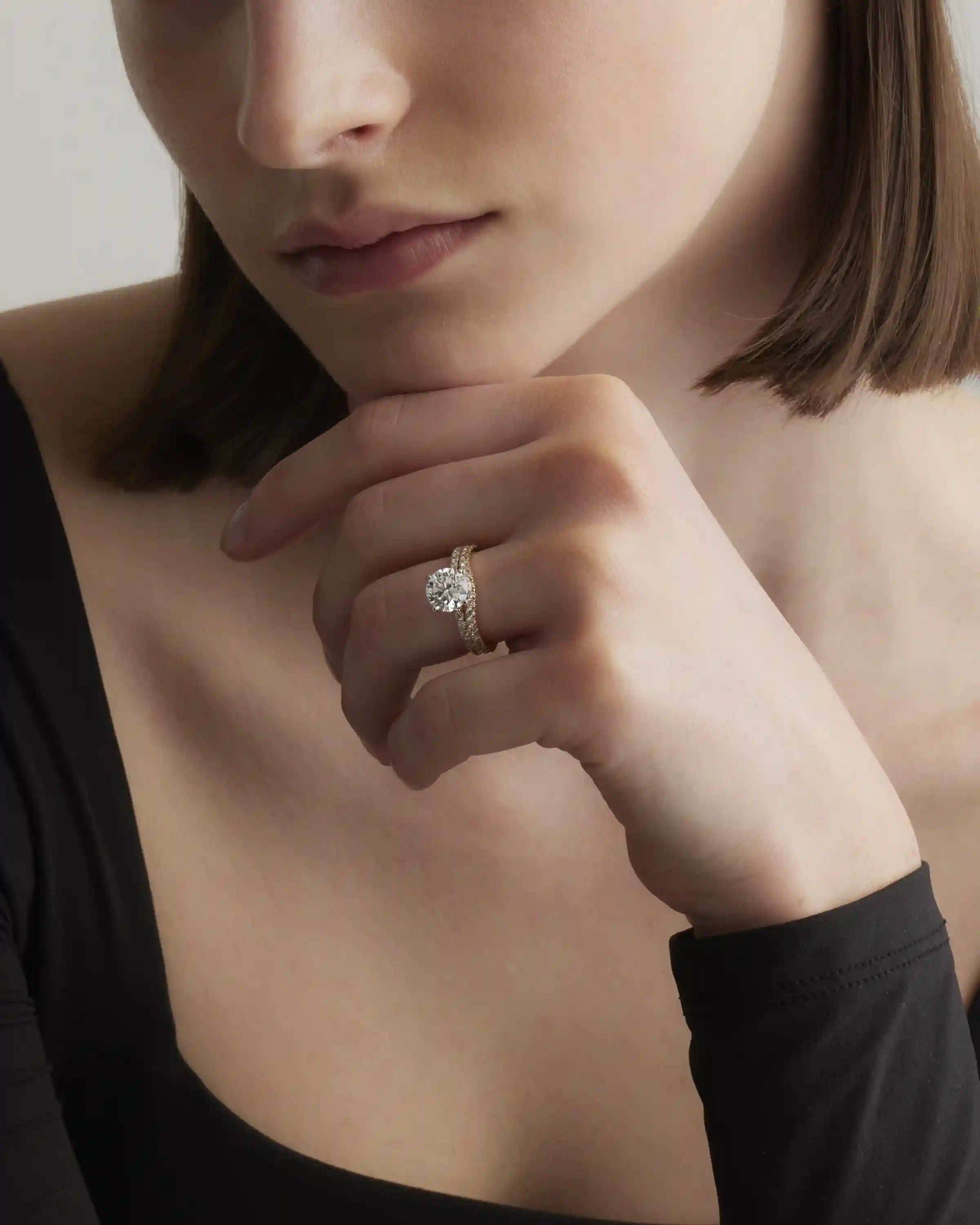 Lab Grown Diamond Round Petite Pave Engagement Ring - 2ct
